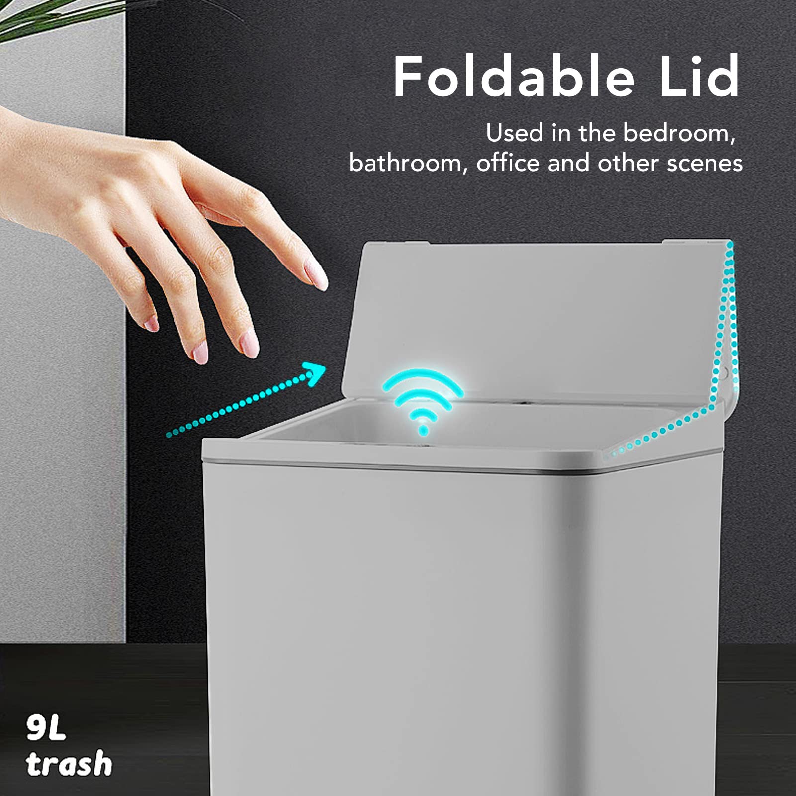Focket Mini Cubo de Basura con Tapa, 9L USB Sensor Inteligente de Carga Cubo de Basura Automático, Cubo de Basura sin Tacto para Oficina, Dormitorio, Café, Baño, Salón, Coche (Blanco)