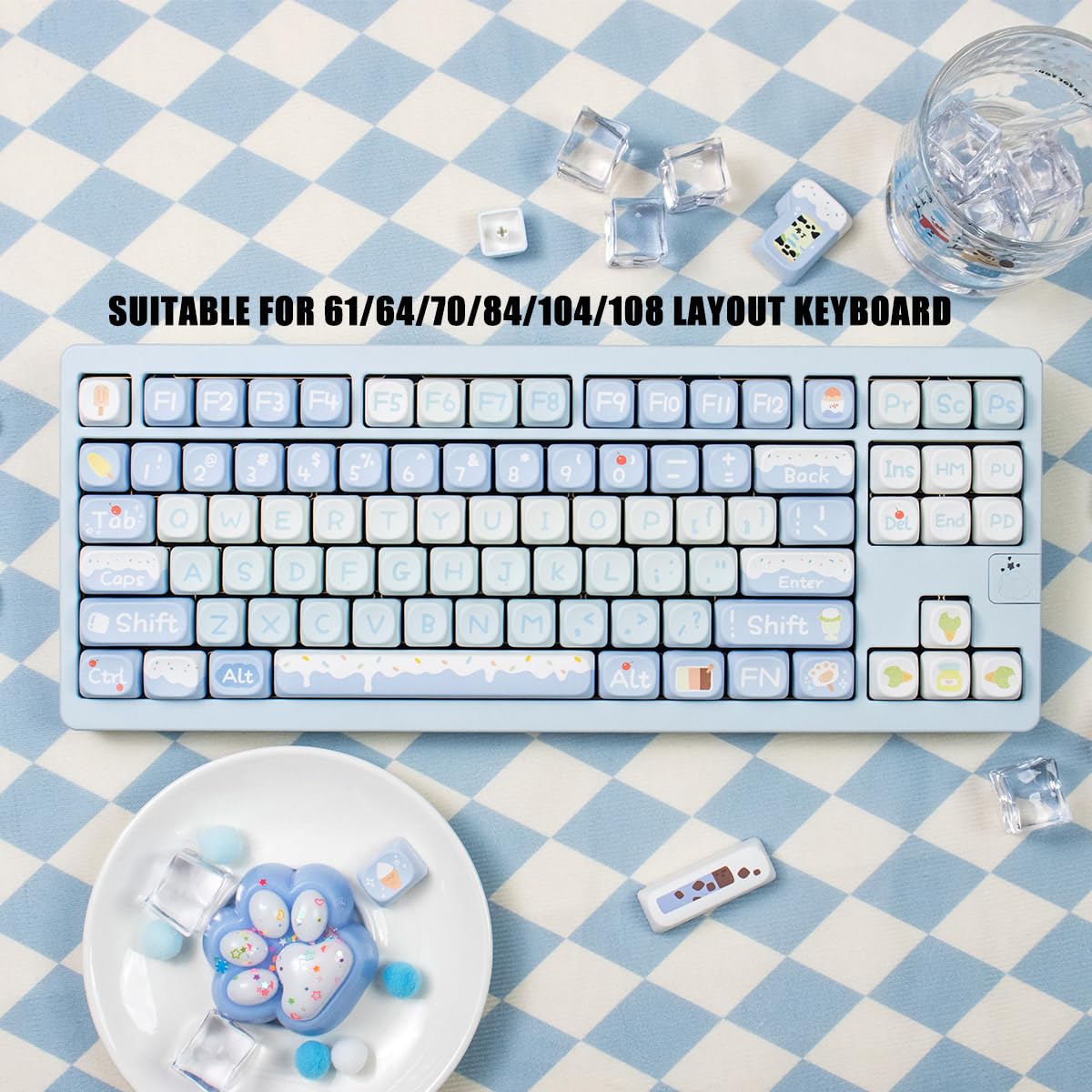 PBT Tastenkappen Set - MOA Profil, Blau-weiß - 132 Tasten Für Mechanische Tastaturen