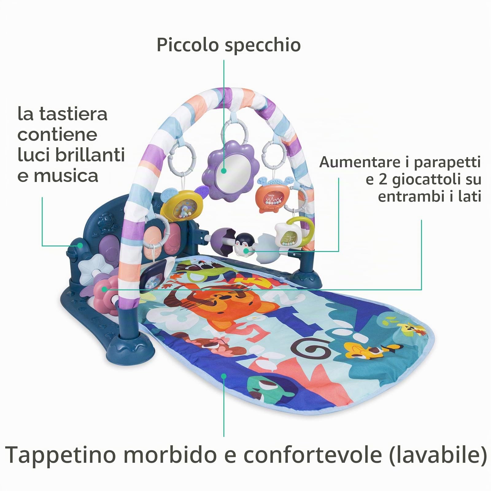 Caterbee Tappetino da Gioco con Pianoforte per Neonati, Giocattolo Attività con Pianoforte, Tappetino Palestra Attività per Neonati (Blu)