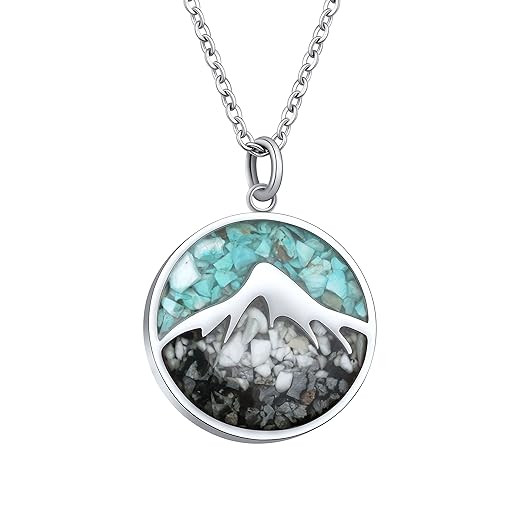 Gemstone Mountain Necklace for Women Turquoise Sodalite Tumbled Chips Pendant Necklace Dainty Circle Mountain Range Necklaces for Women Girls Nature Jewelry Gift