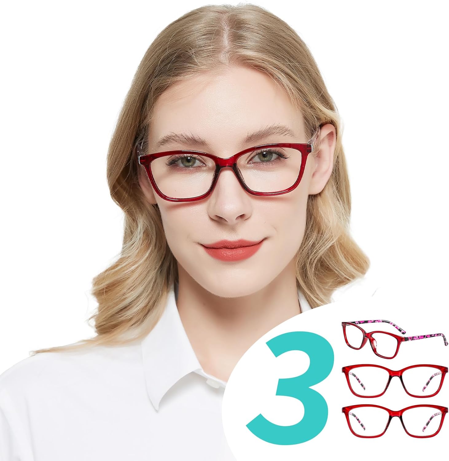 3 Packs Reading Glasses for Women Designer Square Readers with Spring Hinges 1.0 1.25 1.5 1.75 2.0 2.25 2.5 to 4.0