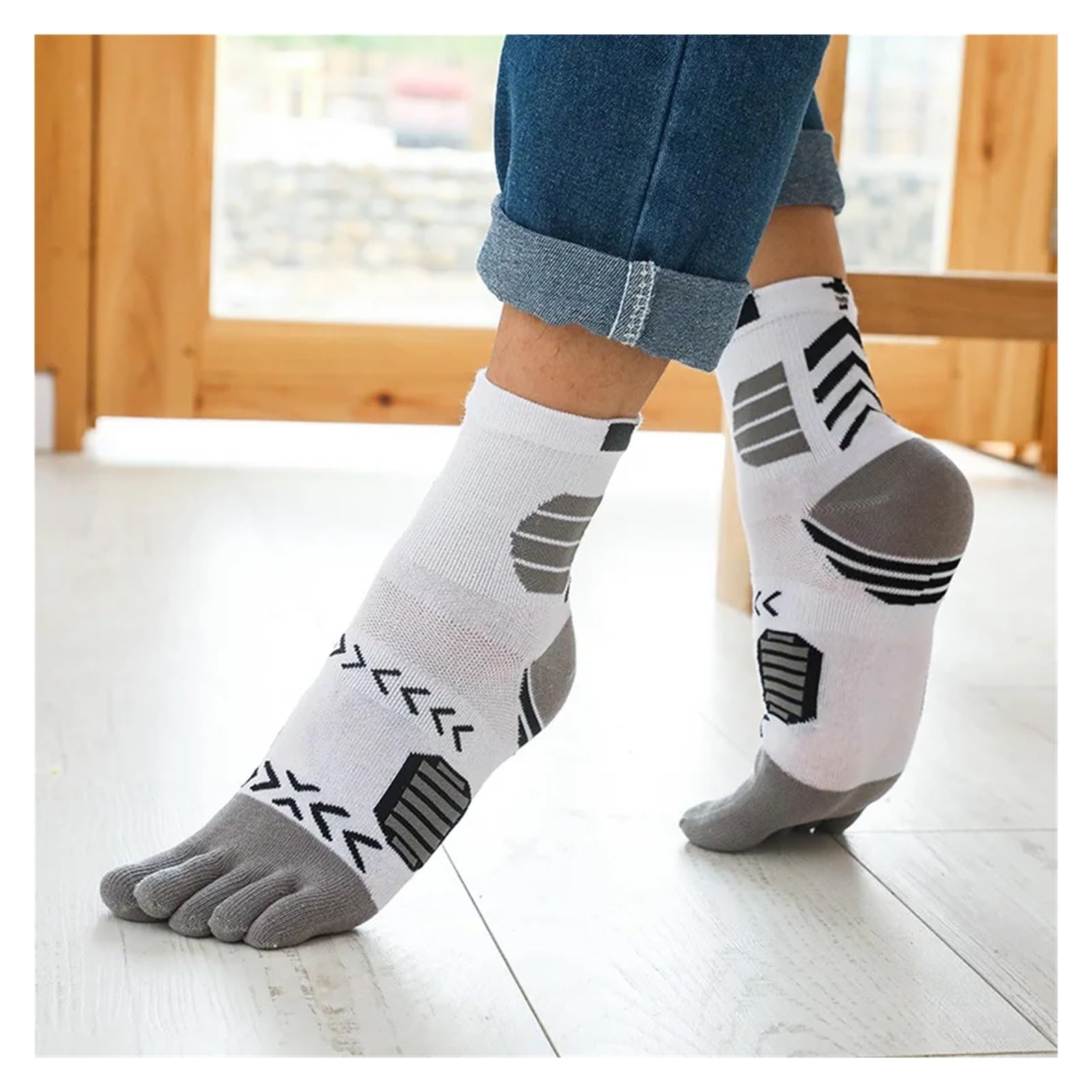 5 paia di calzini sportivi con dita, a compressione, in cotone, assorbenti, for ciclismo, maratona, fitness, basket, all'aperto, a
