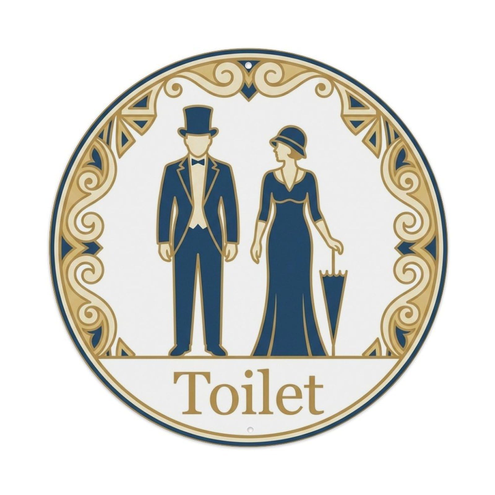 Olhnbad Style Ivory Gold Triangle Deco Restroom Notice Toilet Metal Tin Sign