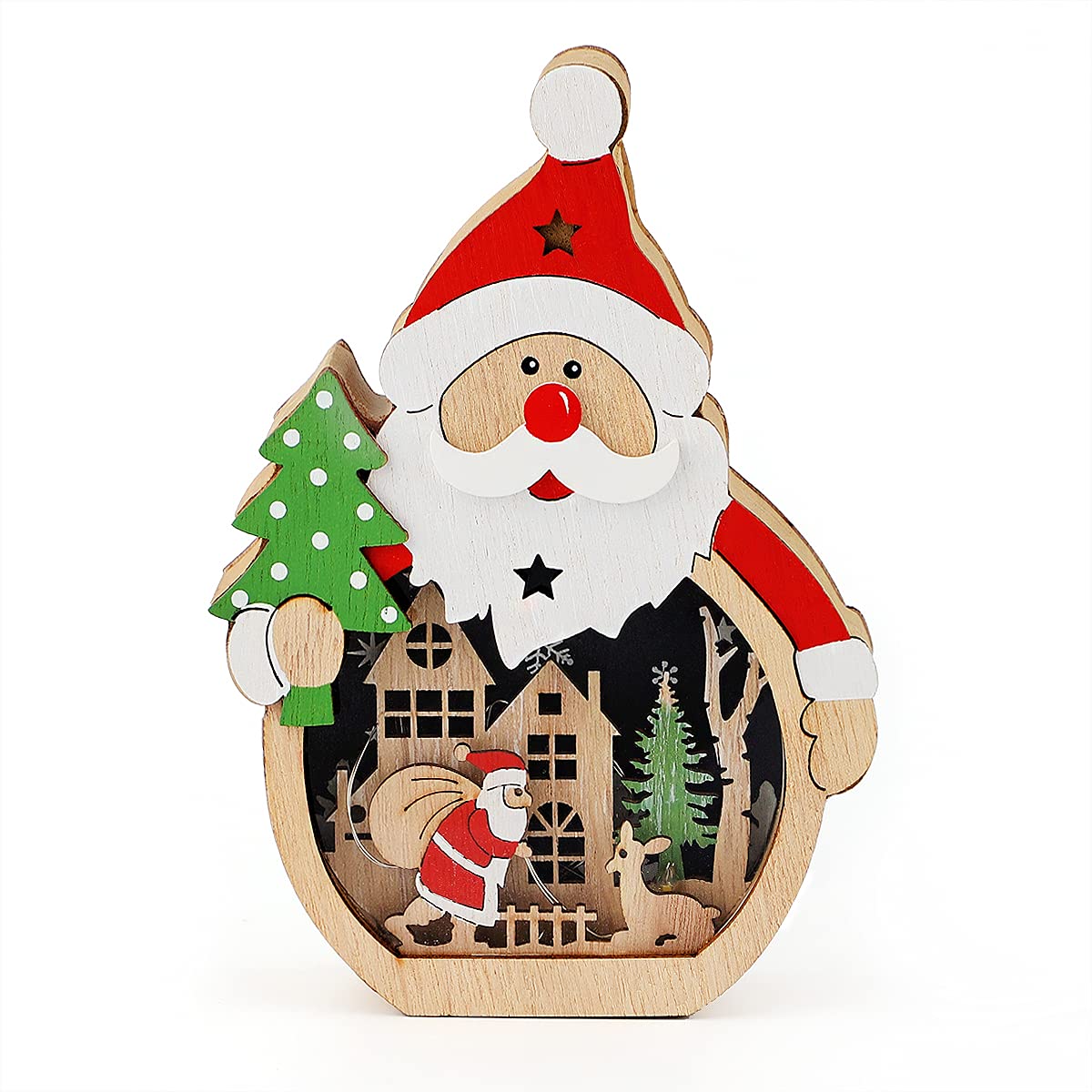 wepikkChristmas Ornaments Wooden Decor Night Light Santa Claus Snowman Deer Tree Log Cabin Cottage Home Gifts Decorations Acrylic Clear Panel 2022 Collection