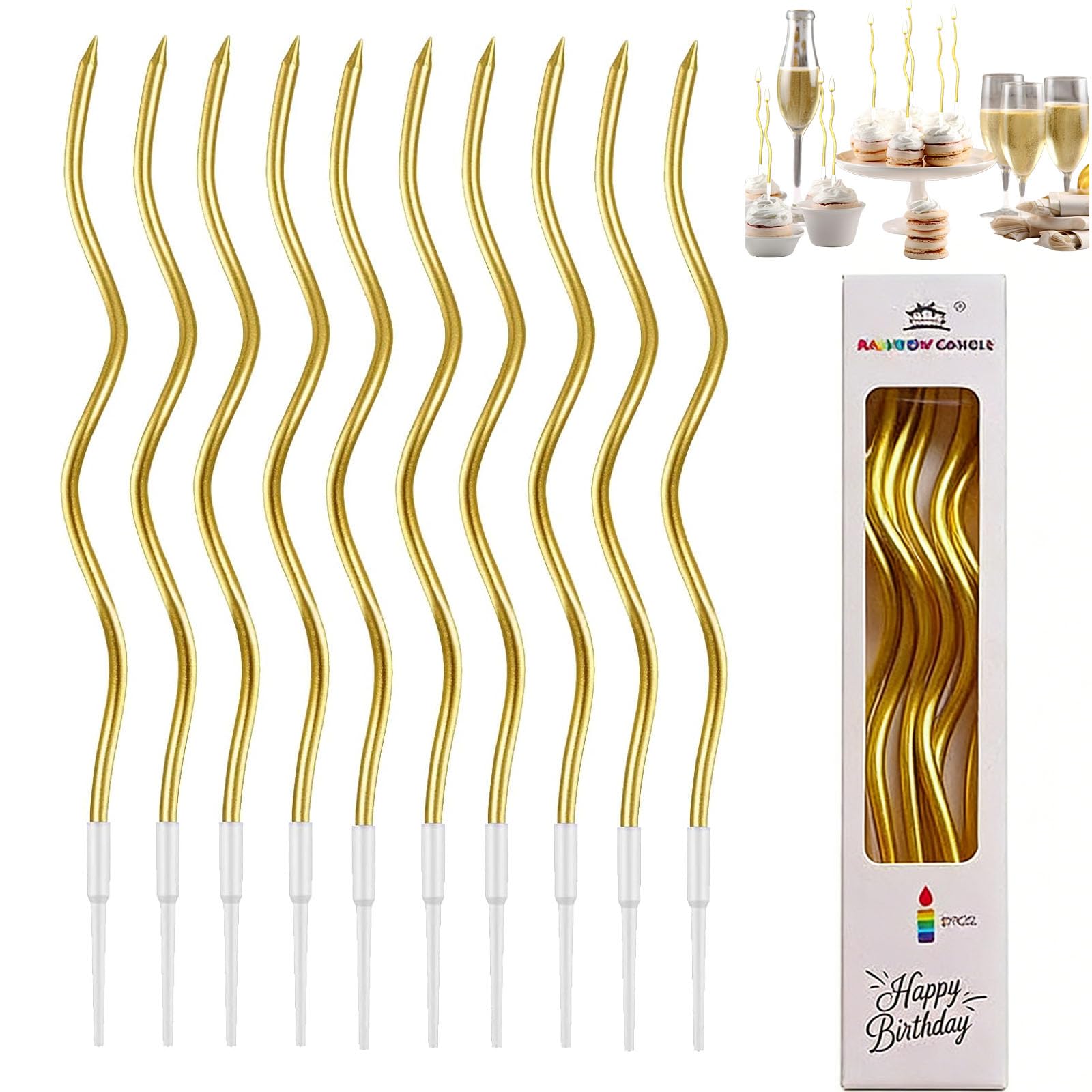 36 Pieces Gold Birthday Cake Candles Set, Spiral Twisty Candles, 15cm Long Cake Candles Toppers for Birthday Wedding Anniversary Baby Shower Party Decorations and Celebrations