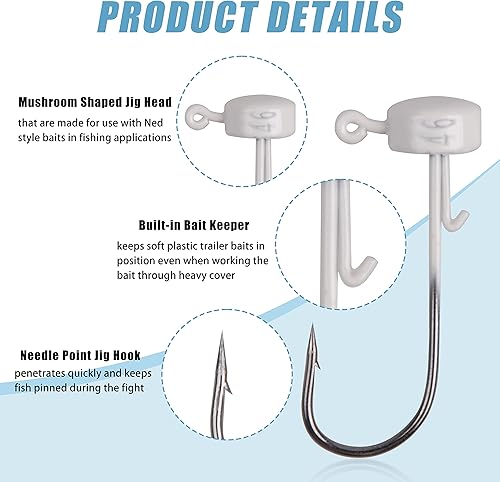 Miniatura 9 de Ned Rig - Cebos de pesca con cabezas de calceta para señuelos suaves, 25 unidades, 110 onzas, 18 onzas, 16 onzas