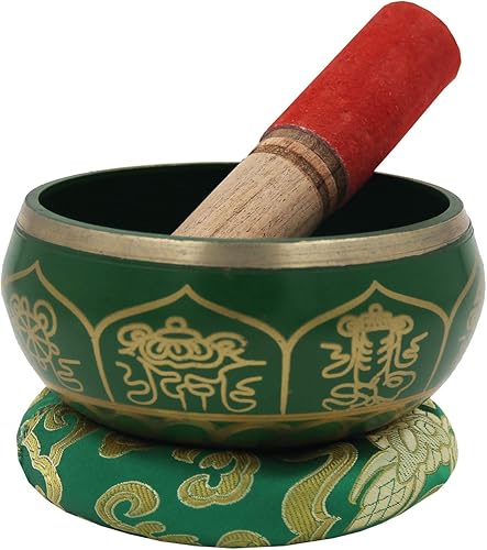 Miniatura 2 de DharmaObjects Mediano  Juego de cuencos cantantes Om  Con mazo, cojín de brocado y bolsa de transporte  Para meditación, curación de chakras,