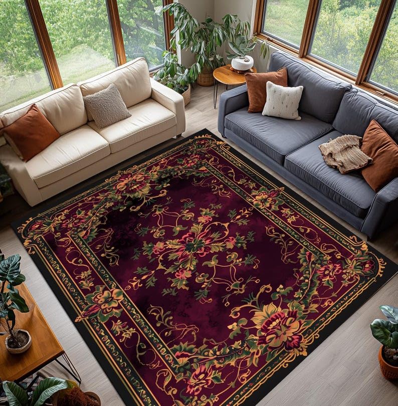 Tapis botanique orné et antidérapant grand confort lavable en machine 180x250