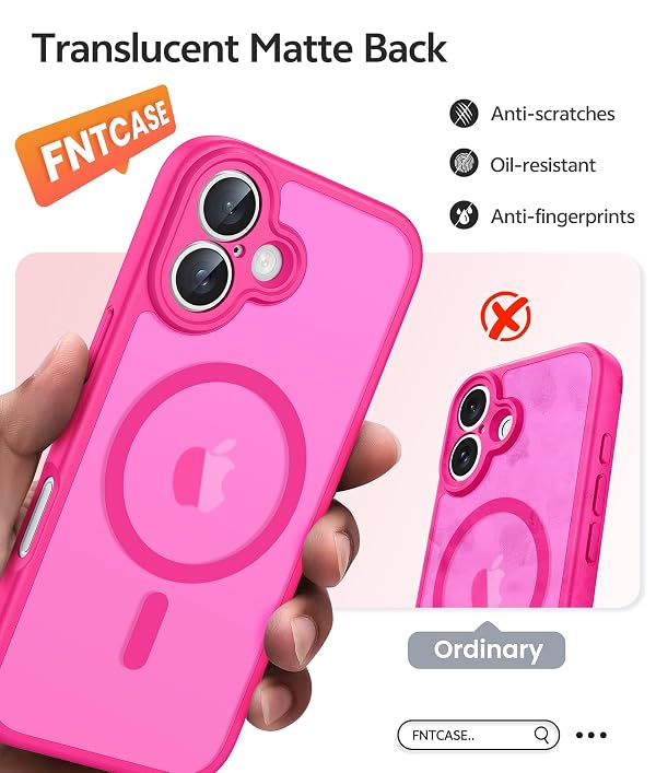 FNTCASE for iPhone 16 Plus Case: [Compatible with Magsafe] Translucent Matte Cases with [Full Camera Protection] [Screen Protector] Military Grade Shockproof Protective Phone Cover - Hot Pink by FNTCASE - Image 6