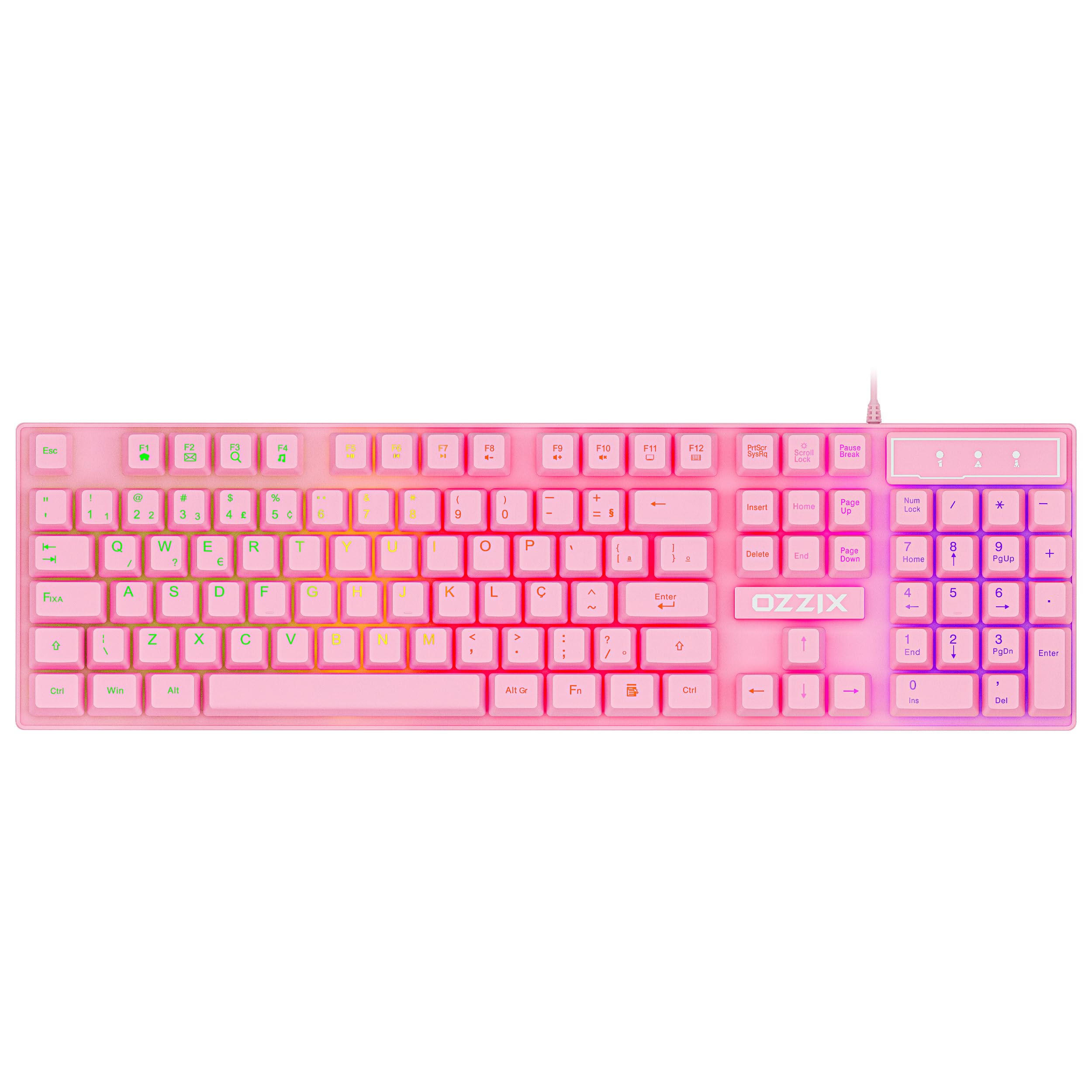 Teclado Gamer Rosa RGB LED Profissional ABNT2 Semi-Mecânico Ergonômico Fofinho Feminino Presente Precision Ozzix