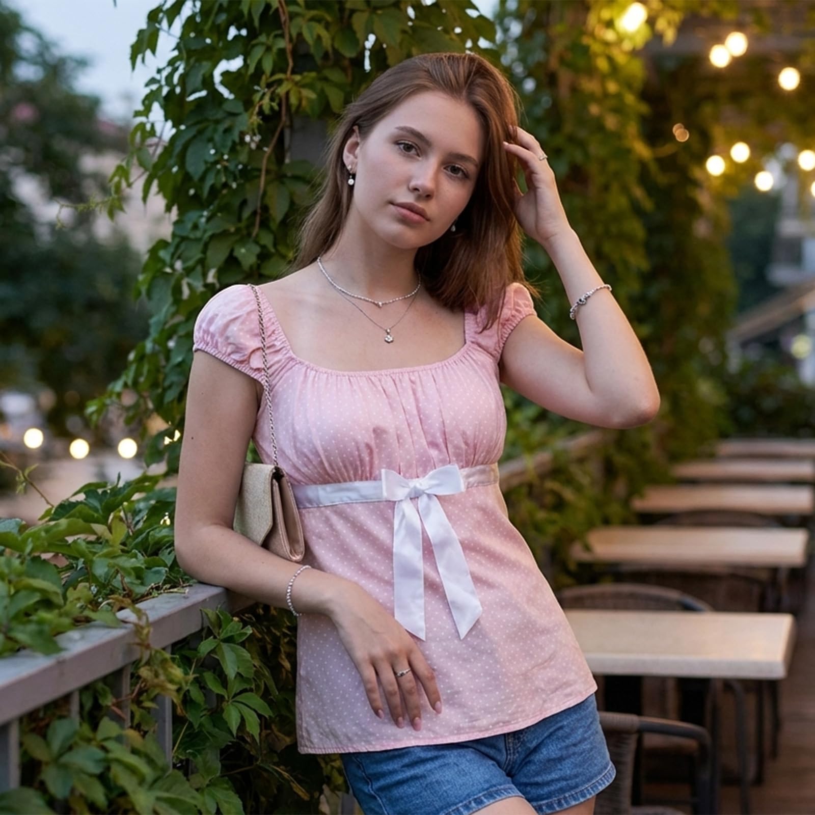 GXNRHG Top Babydoll a Pois da Donna, Scollo Quadrato Estivo, Peplo Fluido, Top Civetta, Magliette per Neonati, Y2k Streetwear