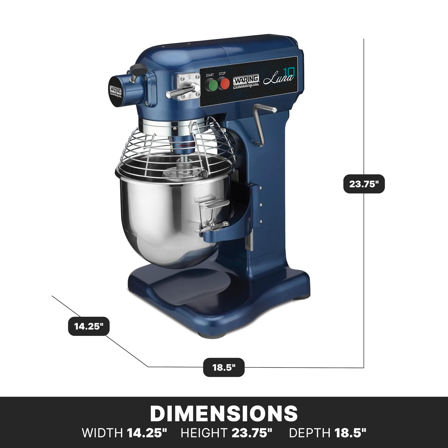 Waring Commercial Luna 10 - 10- Quart Planetary Mixer, includes Dough Hook, Mixing Paddle & Whisk