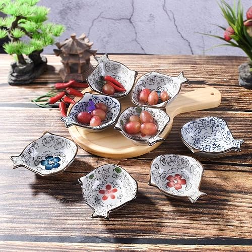 Miniatura 7 de Juego de 8 platos de salsa de soja japonesa, cuencos de cerámica para condimentos de sushi