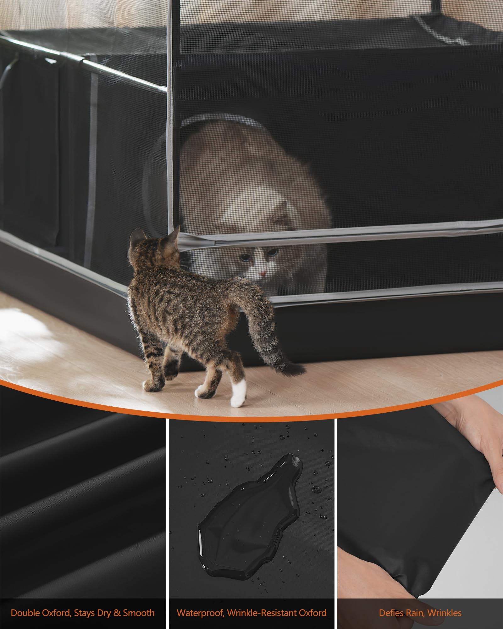DINMO Jaula Grande para Gatos con Área para Arenero, Corralito de Interior para Gatos Adultos, Gatitos y Animales Pequeños, Caseta Multinivel con Suelo Impermeable, Negro
