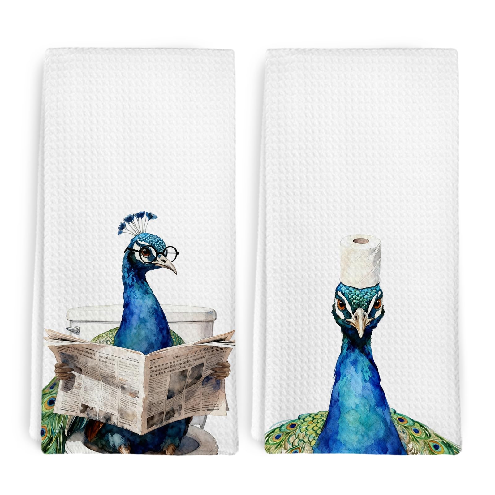 Funny Peacock Peafowl Gifts Hand Towels for Bathroom Decor, Peacock Lover Gifts Decorative Hand Dish Tea Towels for Kitchen Bathroom, Cute Peafowl Kitchen Towels Set of 2, 16x24 Inch