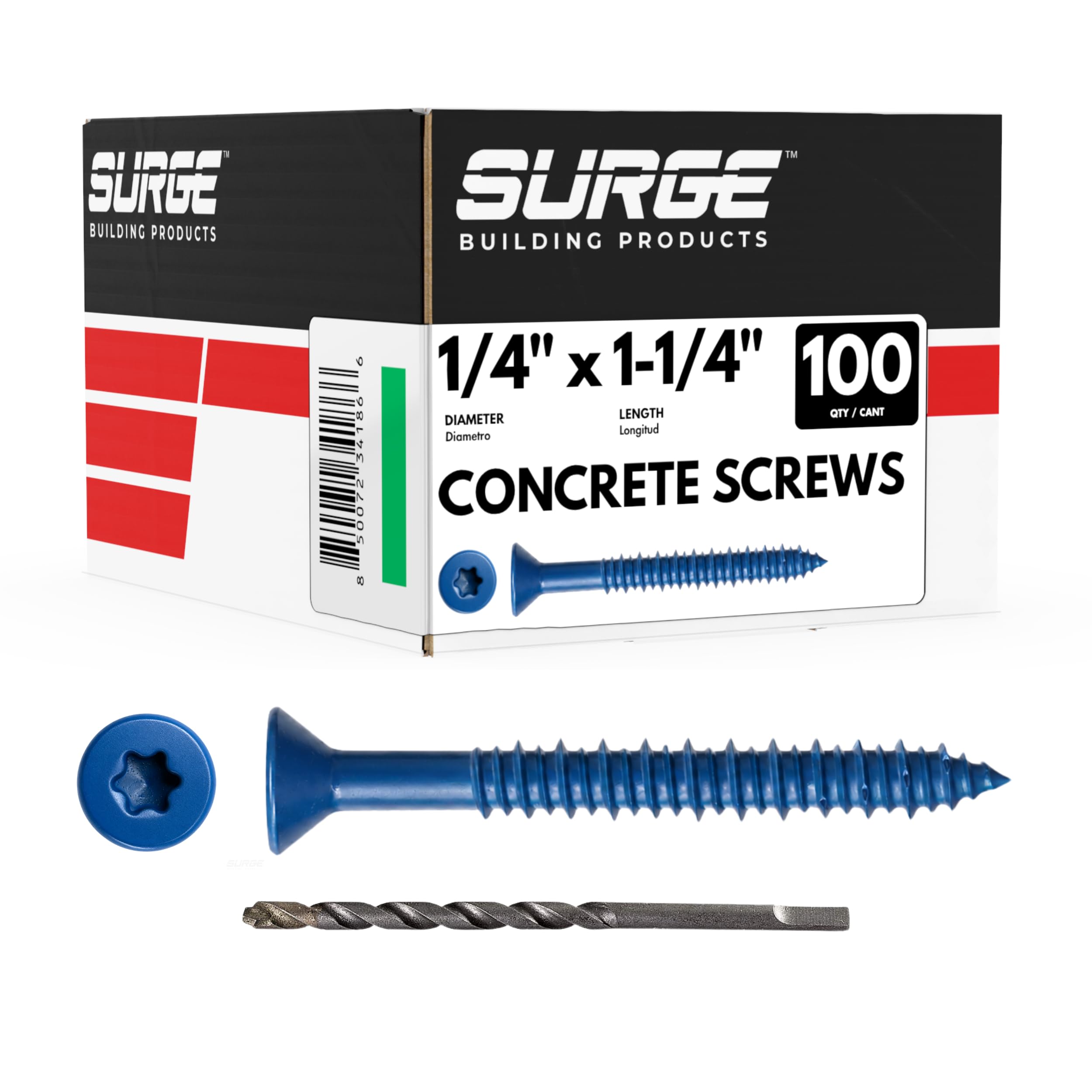 Blue Concrete Screws - 100 Pack with Drill Bit -1