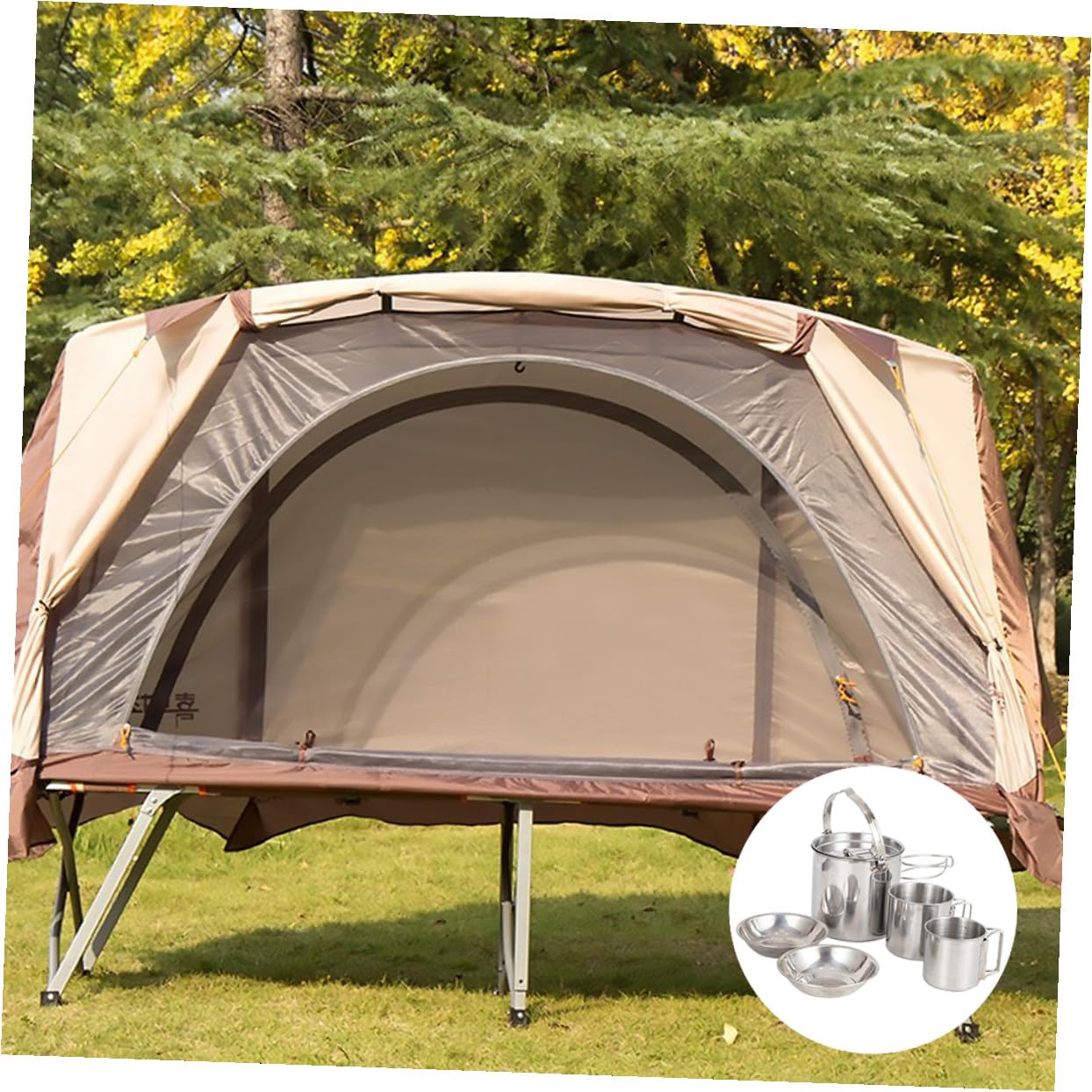 Toddmomy 2 Ensembles ensemble de bouilloire en acier inoxydable assiettes en buvant poêle set vaisselle camping Ensemble de vaisselle de camping ustensiles de cuisine de pique- Silver