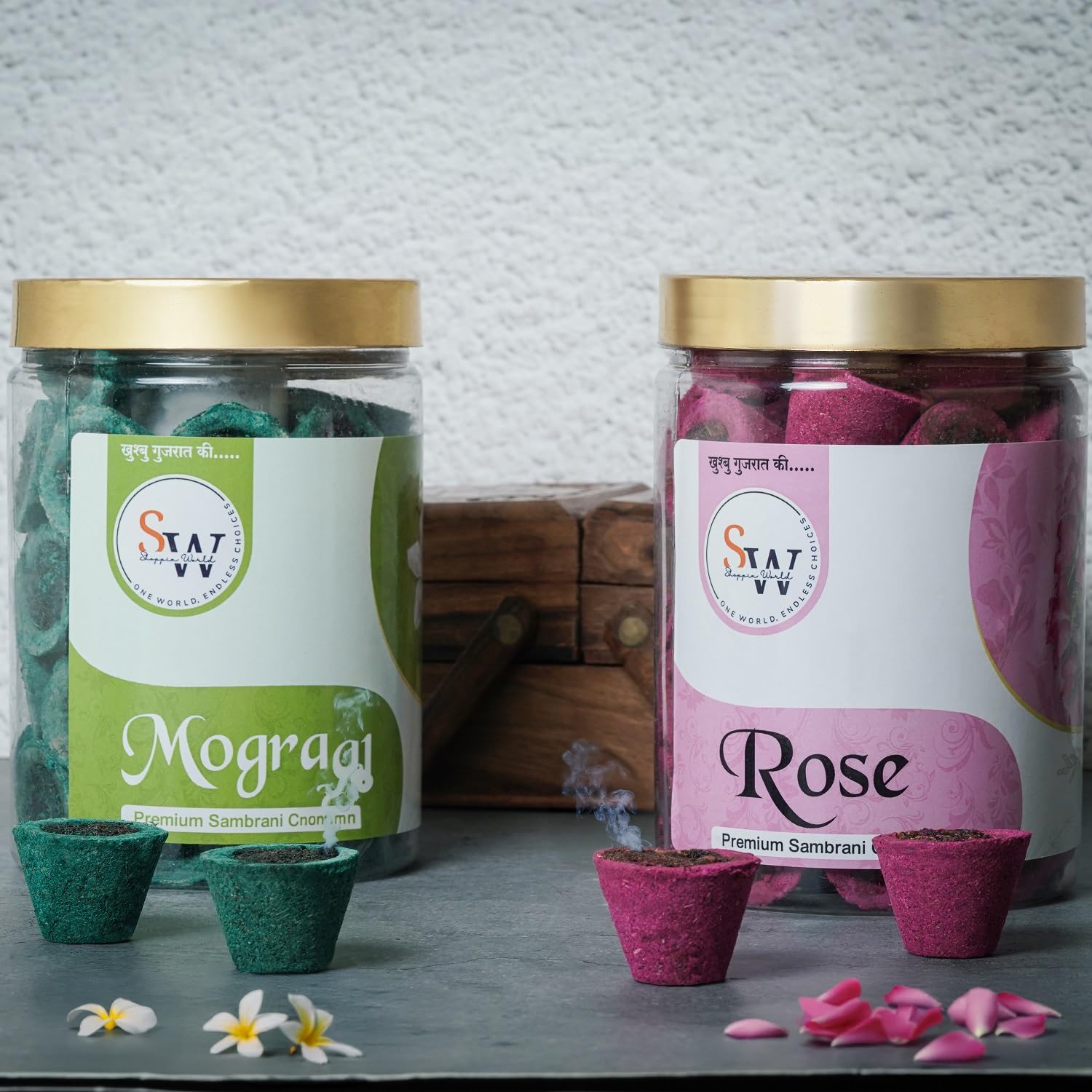 Combo Pack Rose and Mogra Natural Handmade Sambrani Dhoop Cups (80 Cups) – Traditional Incense for Home and Temple, Aromatic Natural Ingredients (Pack of 2, 40 Cups/Jar)-image-49
