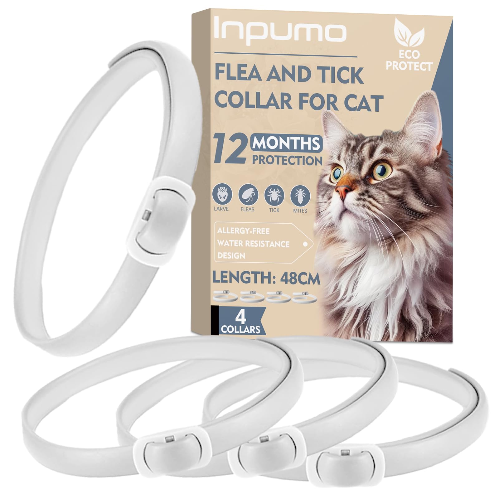 Collar Antiparasitario Gatos, Protección de 24 Meses, Ajustable, Impermeable, Ideal para Gatitos, Collar Antiparasitario Gatos Medianos y Grandes (4PCS)