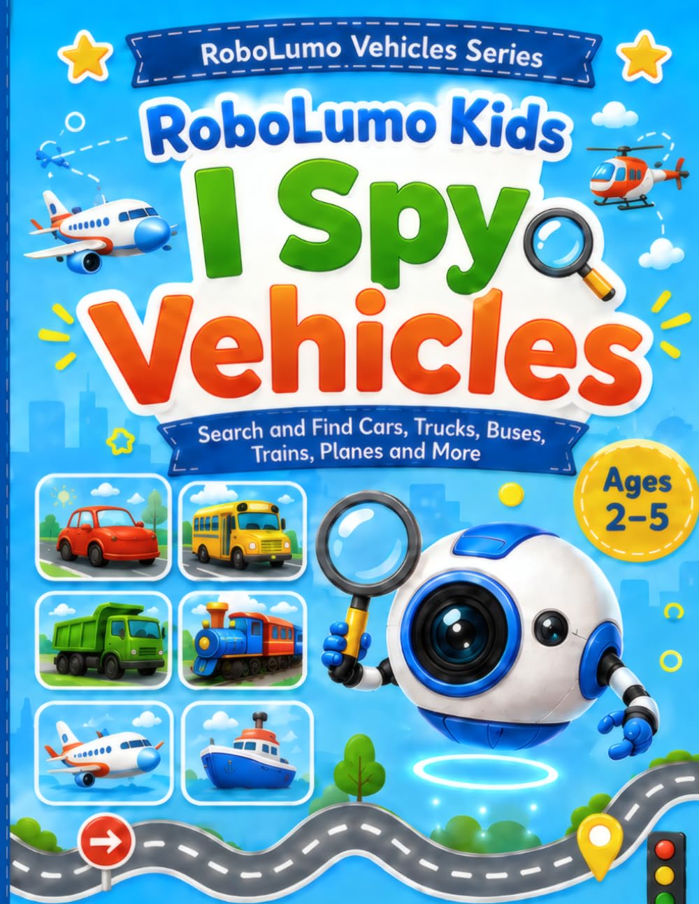 kids i spy vehicles: Search and Find Cars, Trucks, Buses, Trains, Planes and More for Toddlers and Preschoolers Ages 2–5 (RoboLumo Vehicles Series)
