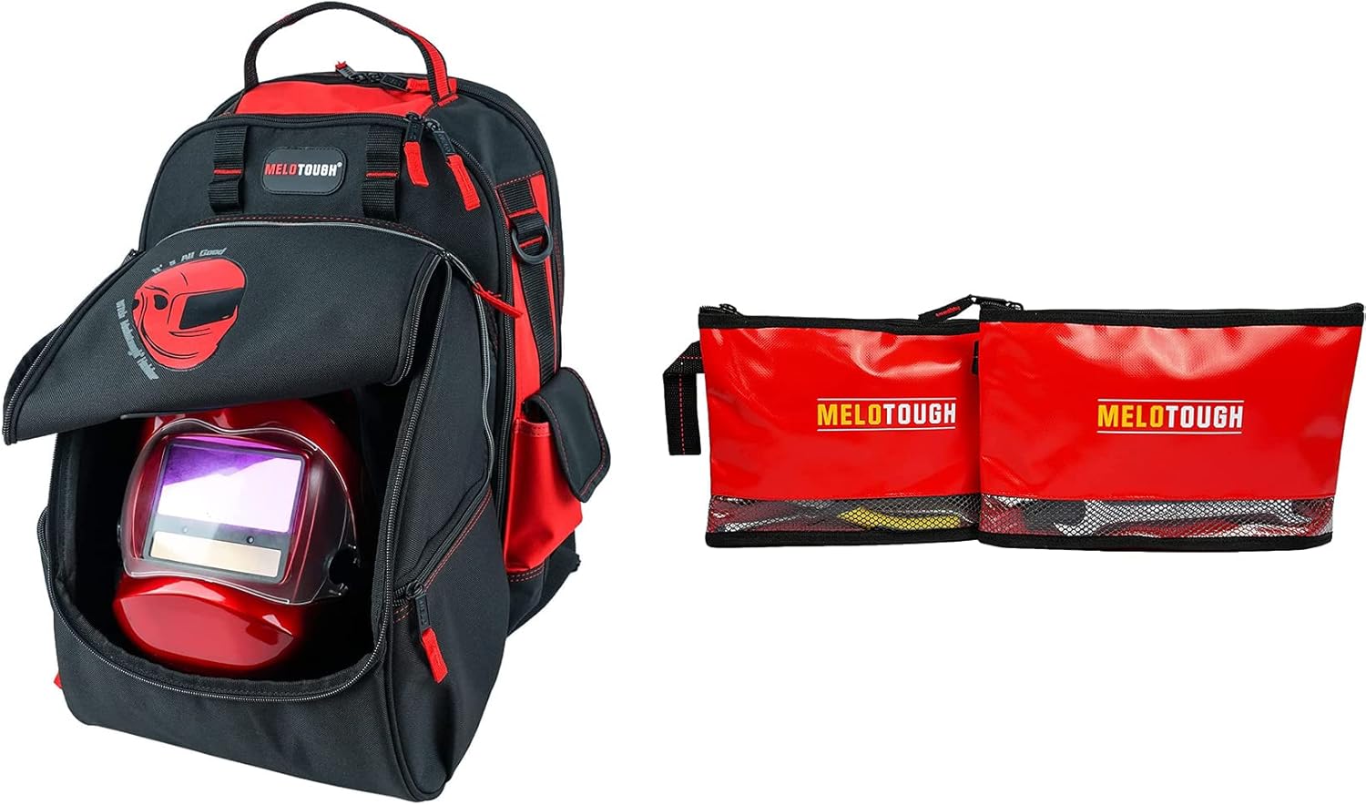 MELOTOUGH Welding Tool Backpack Extreme Gear Pack with Large Capacity Helmet Holder Luggage Storage Bag + Waterproof Material Fastener Bag Small Tool Pouch With Zipper