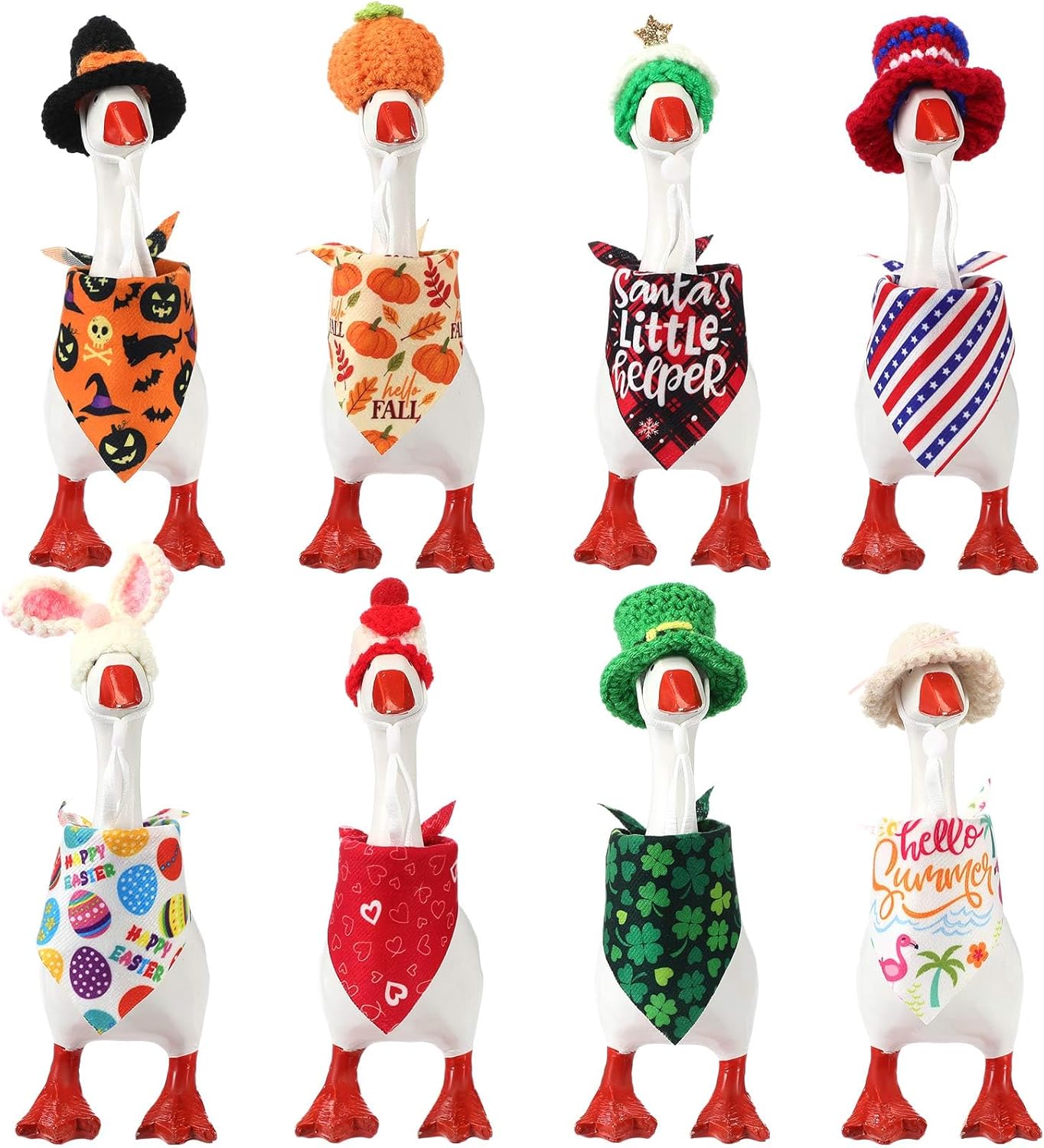 Geyoga 8 Set 7 Inch Mini Desk Goose Outfits Holiday Mini Knitting Hat Bandana Headwear Accessory for Magnetic Goose Statue