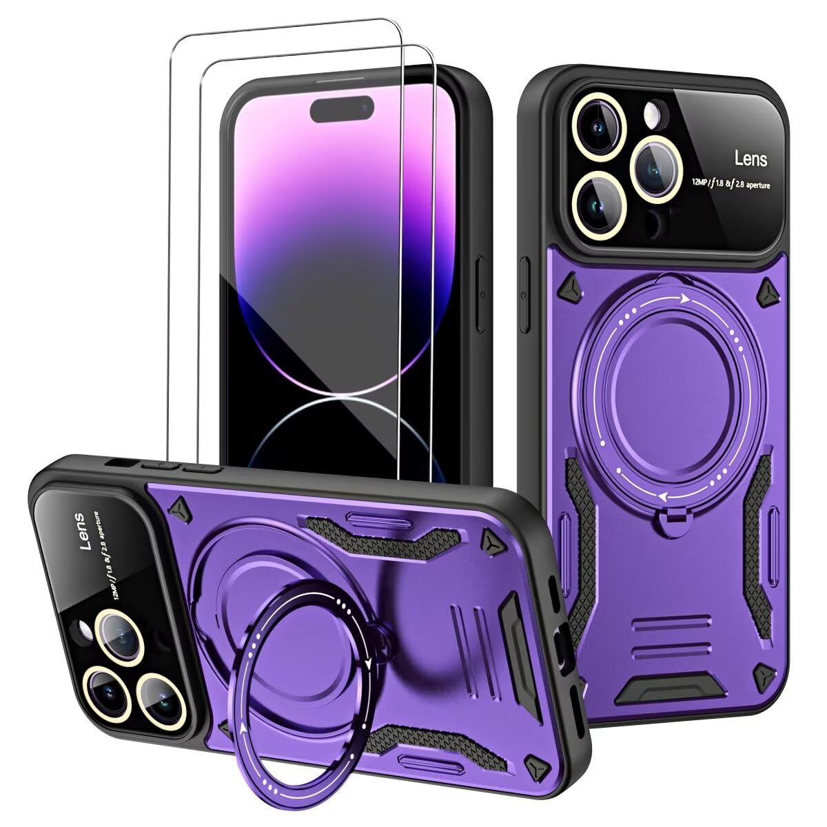 SEAHAI Cover per Honor 90 5G, [Militare Anti-Caduta] Silicone Ultra Sottile Stile Fresco Custodia, con Metallo Magnetico Supporto e Protezione Fotocamera - Viola Scuro
