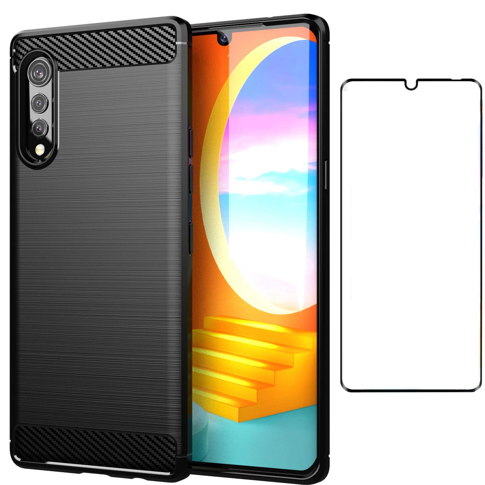 Asuwish Phone Case for LG Velvet 5G/LGVelvet Verizon G5 UW T-Mobile 2020 with Tempered Glass Screen Protector Cover and Cell Accessories Slim Soft TPU Phone Cases for LM G900UM 4G Tmobile Navy Black