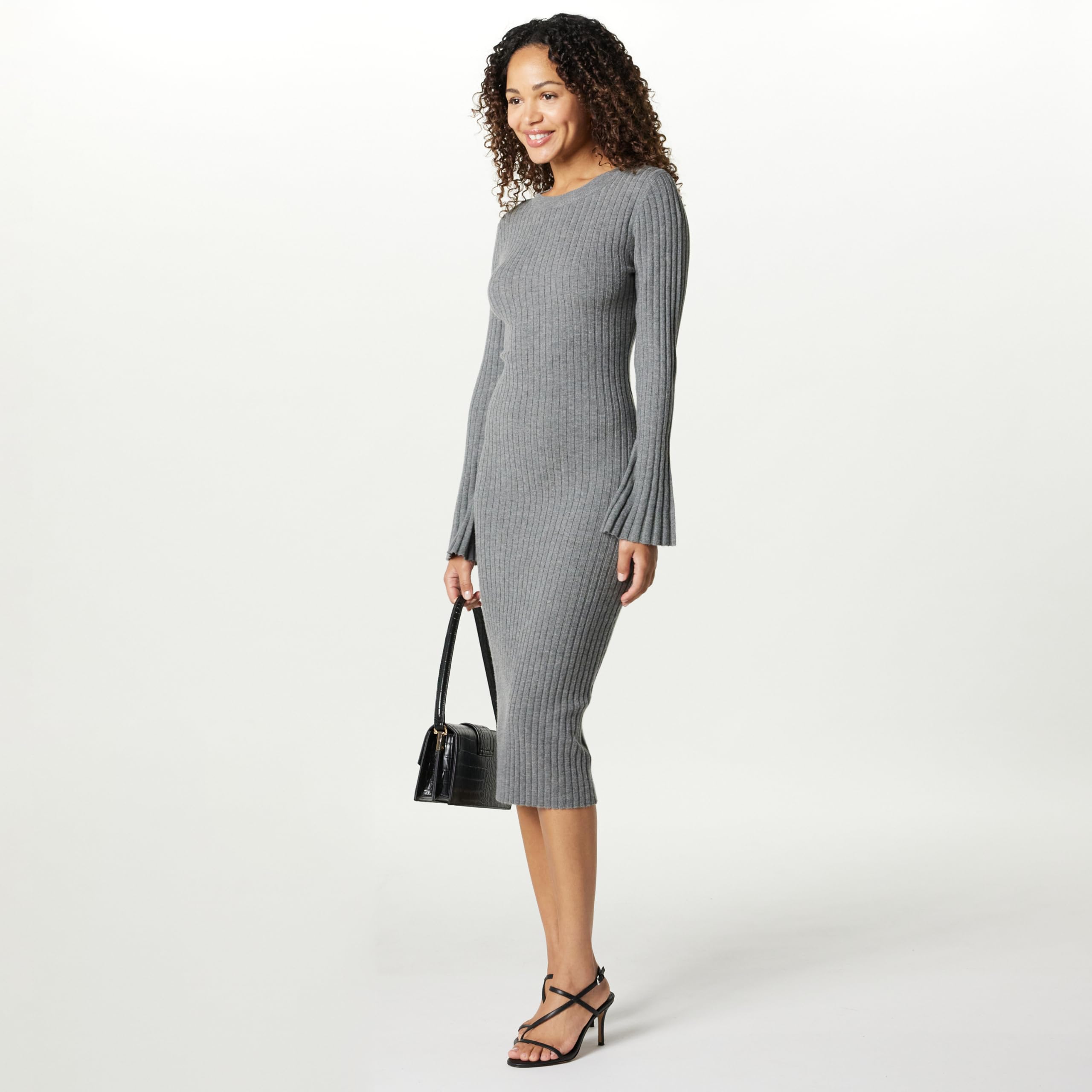 The Drop Vestito da Donna, Fernanda, in Maglia a Costine, con Maniche a Campana