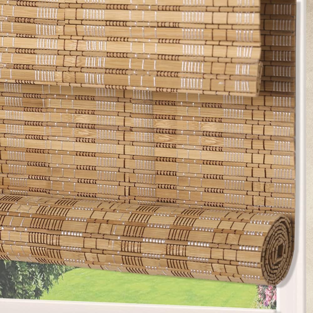 LANTIME Wood Window Blinds Shades, Lined Blackout Bamboo