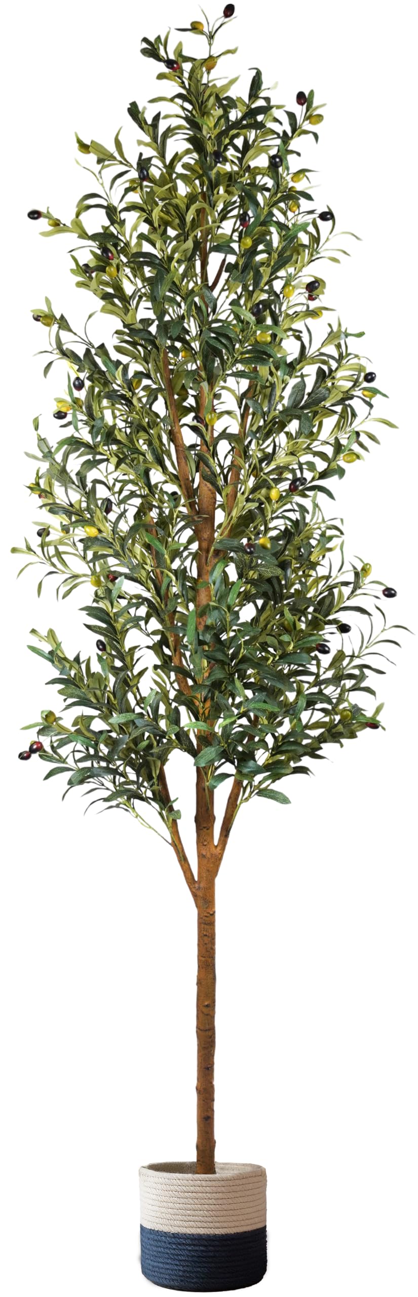 7FT Artificial Olive Tree Faux Olive Tree Indoor Tall Artificial Plant Realistic Fake Olive Tree Decorative Faux Plants Indoor with 8 OZ Green Moss for Potted Plants, Package and Lifelike Fruits Tree