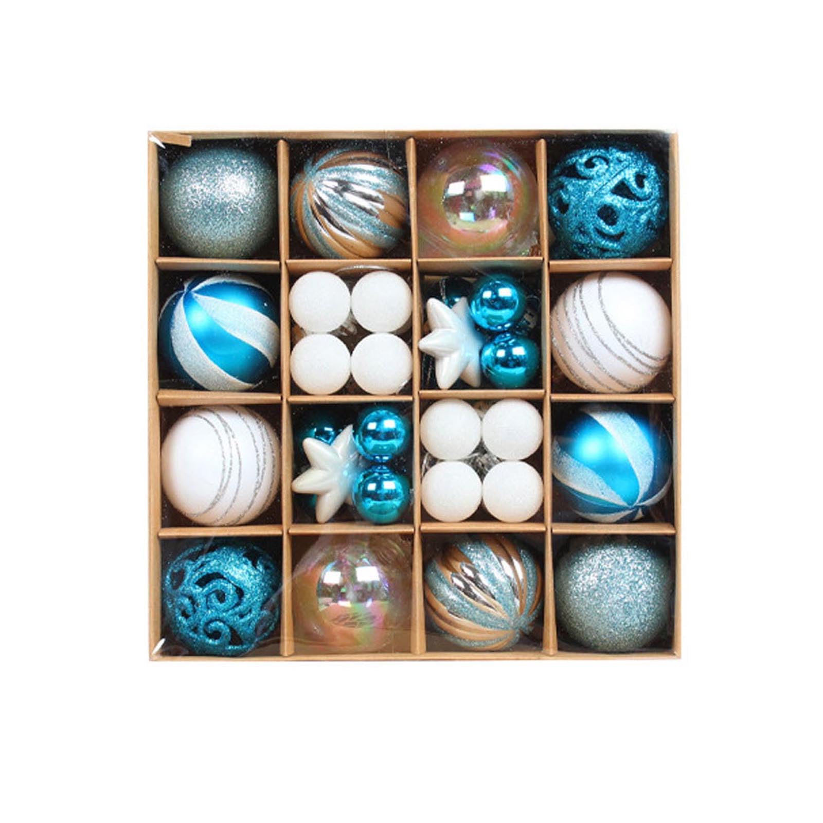 Xinsheinelry 42Pcs Christmas Baubles Balls Ornaments Set Color Theme Painting & Glittering Tree Pendants Decorative Hanging Christmas Tree Decorations Set
