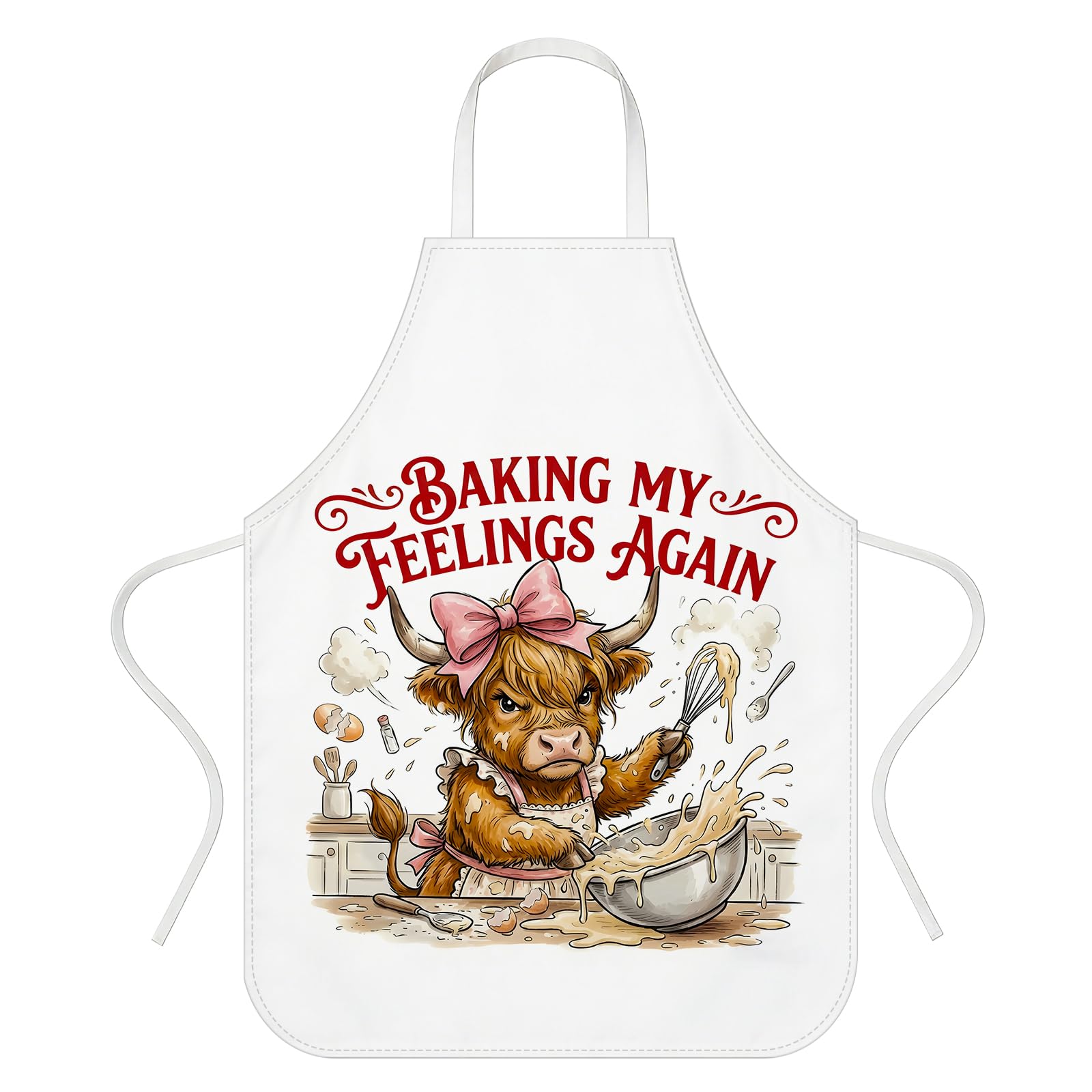 Highland Cow Apron for Women Men, Adjustable Neck Strap Aprons, Waterproof Kitchen Apron, Highland Cow Gifts for Chef Kitchen, Gardening, Restaurant, Barbecue, Coffee