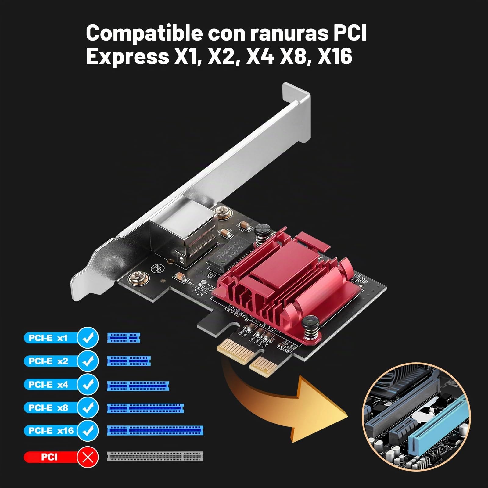 Adaptador de red PCIe 5G RTL8126 5000/2500/1000/100Mbps PCI Express 3.1 Gigabit Ethernet tarjeta RJ45 controlador LAN compatible con PXE para Windows/Linux con perfil bajo