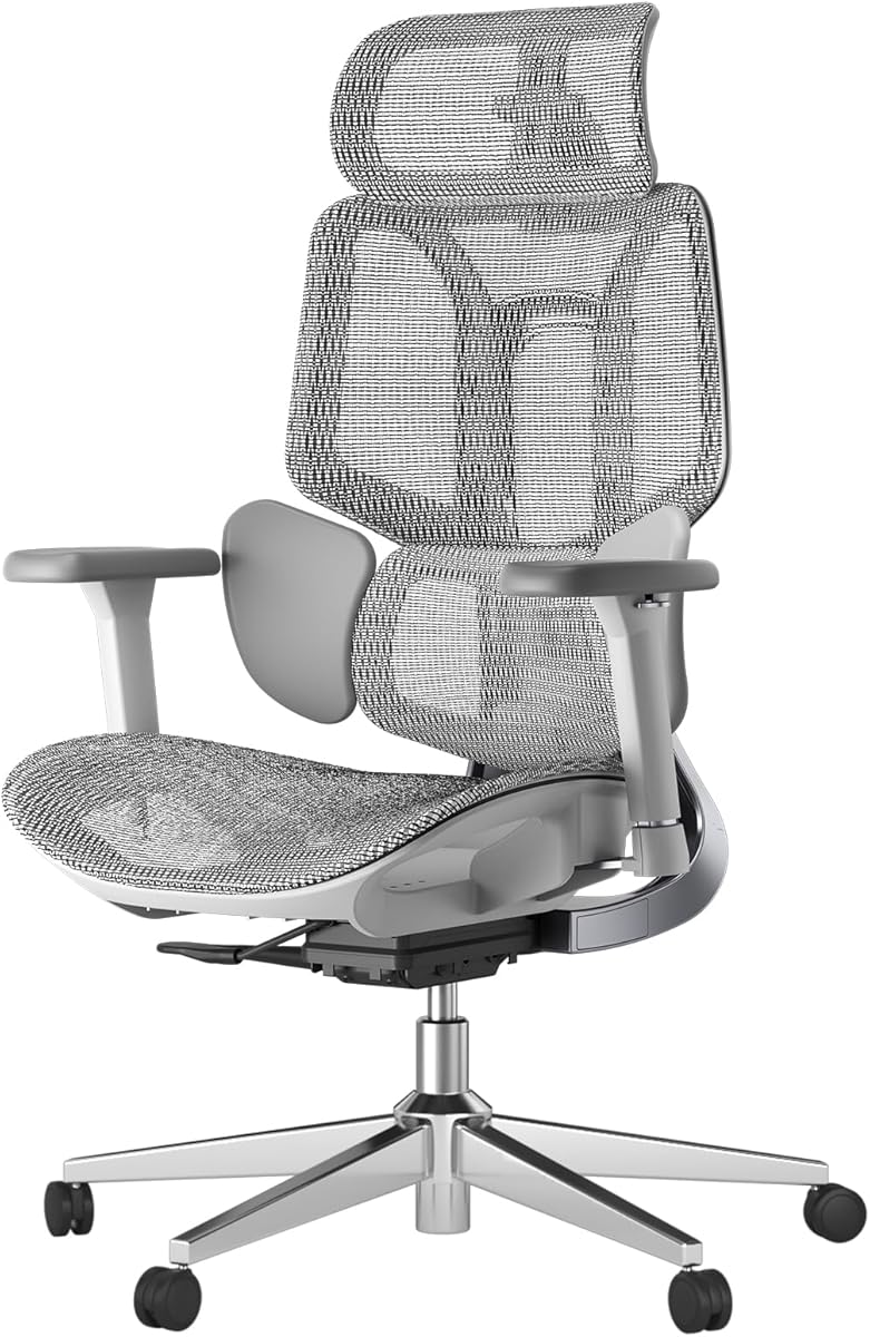 Hbada E3 Air Ergonomic Office Chair, Big and Tall Office Chair - with 3-Zone Dynamic Lumbar Support, 3D Adjustable Headrest, 3D Adjustable Armrests, Swivel, Grey(No Footrest)