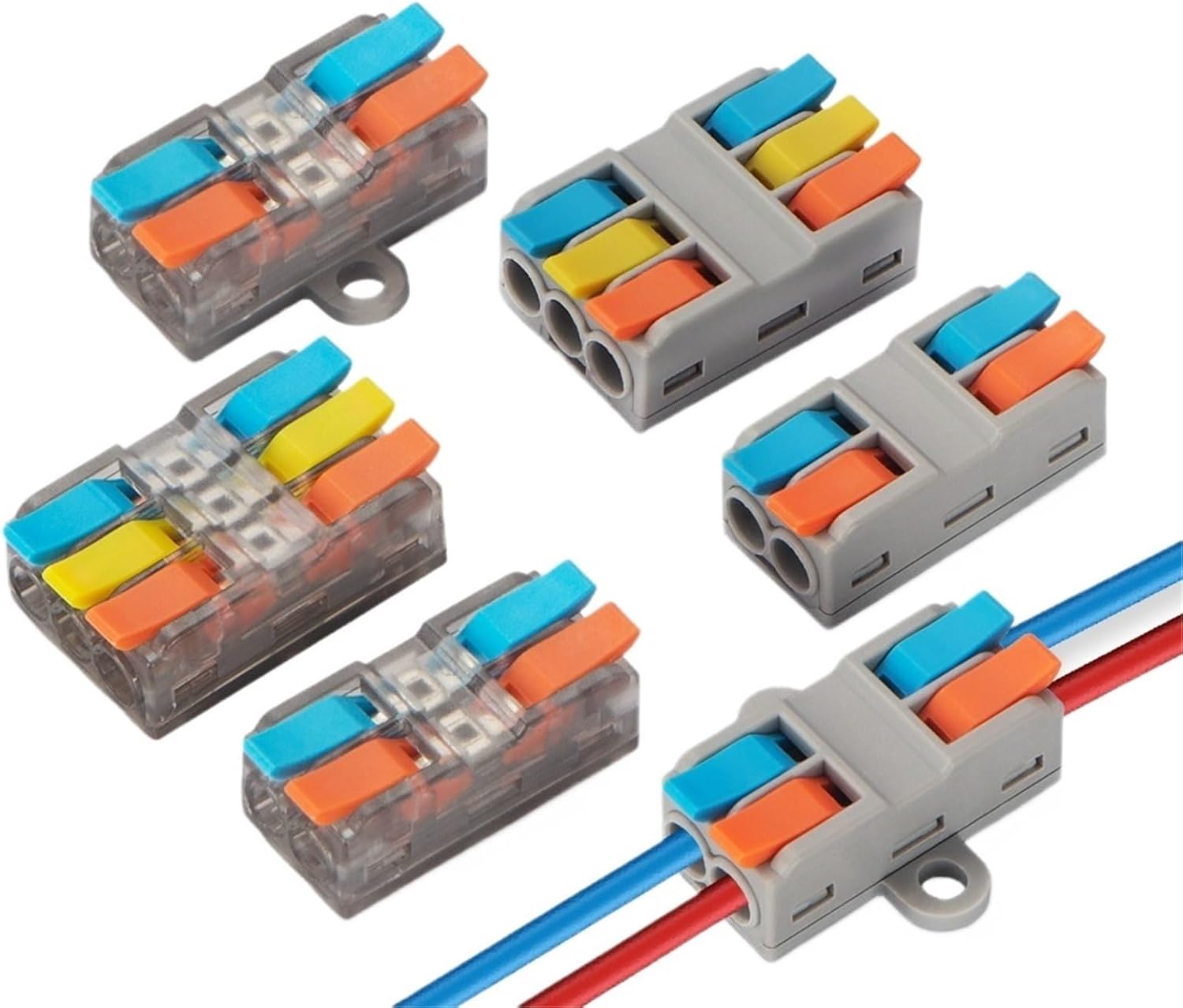 Lever Wire Connectors 2/3 Way Mini Parallel Wire Connector 450V 32A Quick Wire Connector with Mounting Hole Terminal Block(Dark Grey)