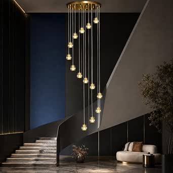 Modern Crystal Staircase Chandelier for High Ceilings, Entryway, Stairwell - Bulb Not Included