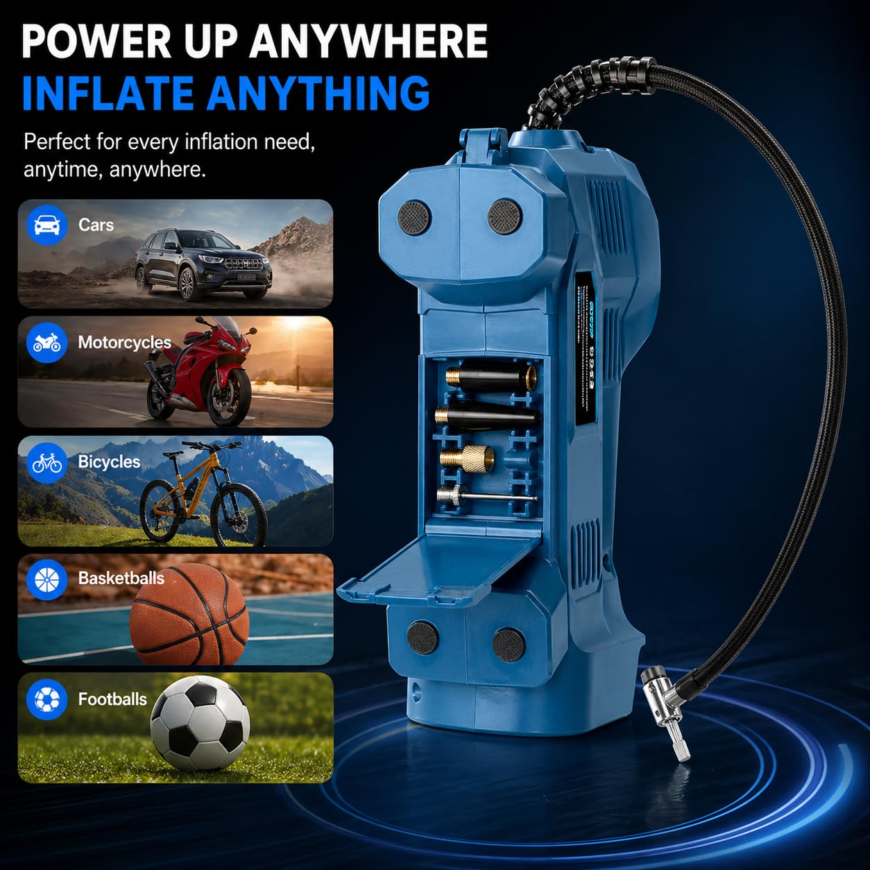 Compresseur d’air sans fil 150 PSI compatible batteries Makita 18V avec écran numérique arrêt automatique lampe LED pompe à air portable pour voiture moto vélo ballon