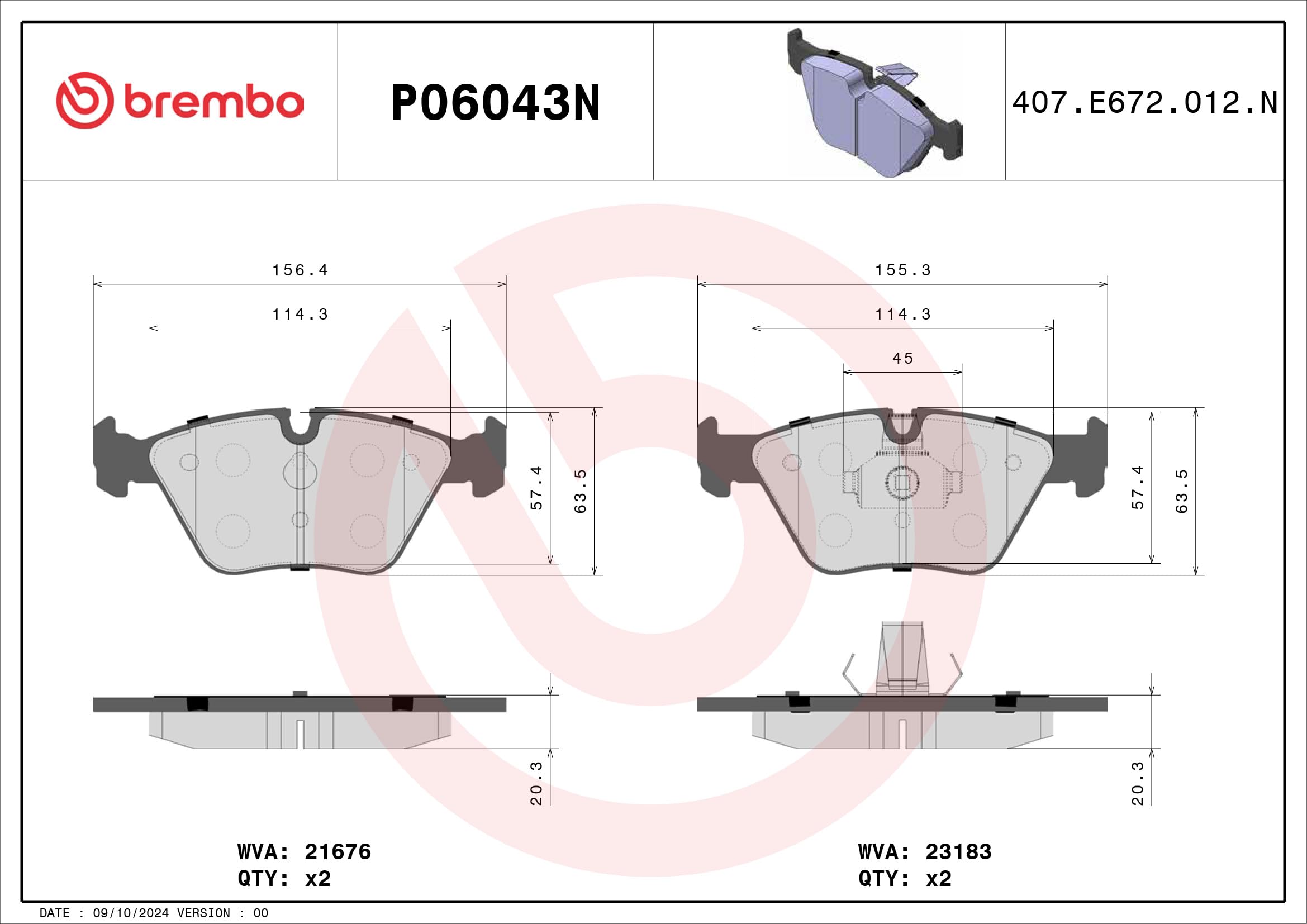Brembo P06043 N pastiglia freno disco anteriore