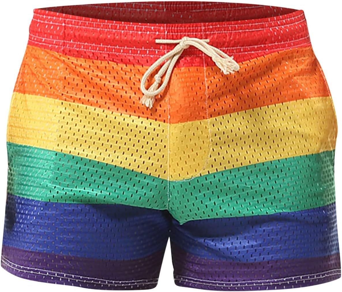 Rainbow Shorts for Men Gay Pride See Through Mesh Shorts Sexy Elastic Waist Strechy Breathable Underwear