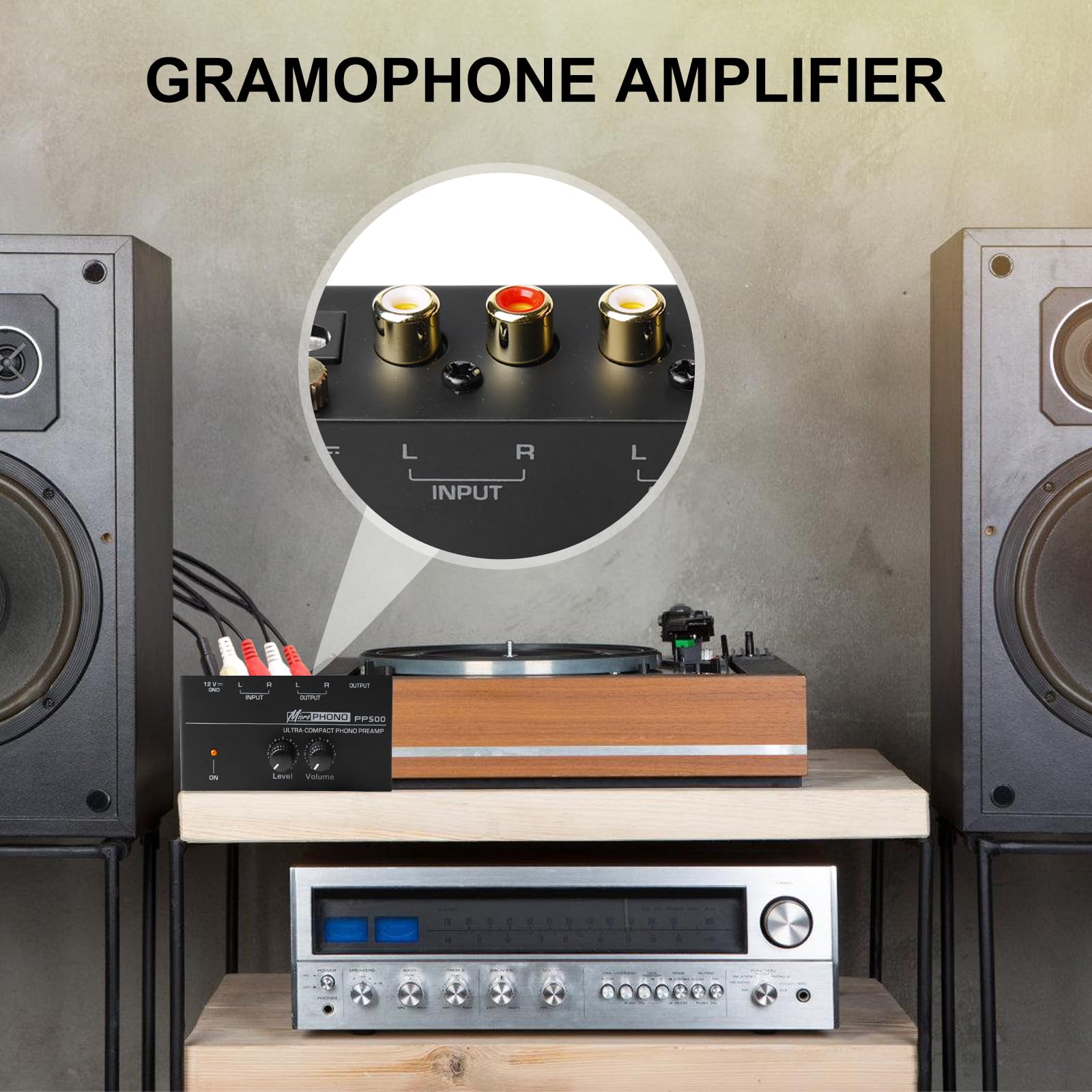 Sporgo Giradischi Phono Preamplificatore MM RCA Ingresso Uscita Stereo Amplificatore