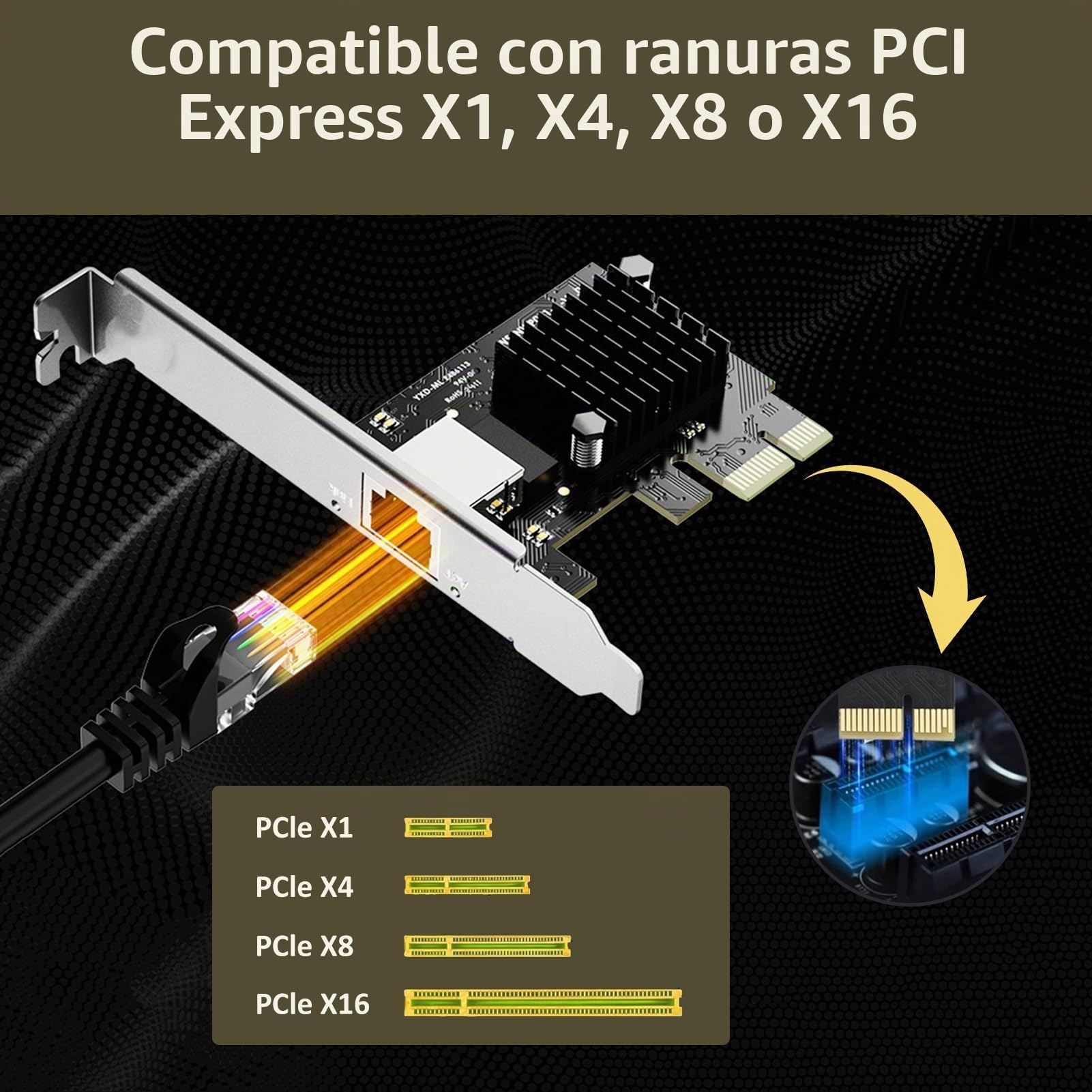 Tarjeta de Red PCIe Gigabit Ethernet, Adaptador de Red PCI Express RTL8111H, 10/100/1000 Mbps, Puerto RJ45, Compatible con Windows 10/8/7, Ideal para PC y Servidores, Conexión Estable, Alta Velocidad