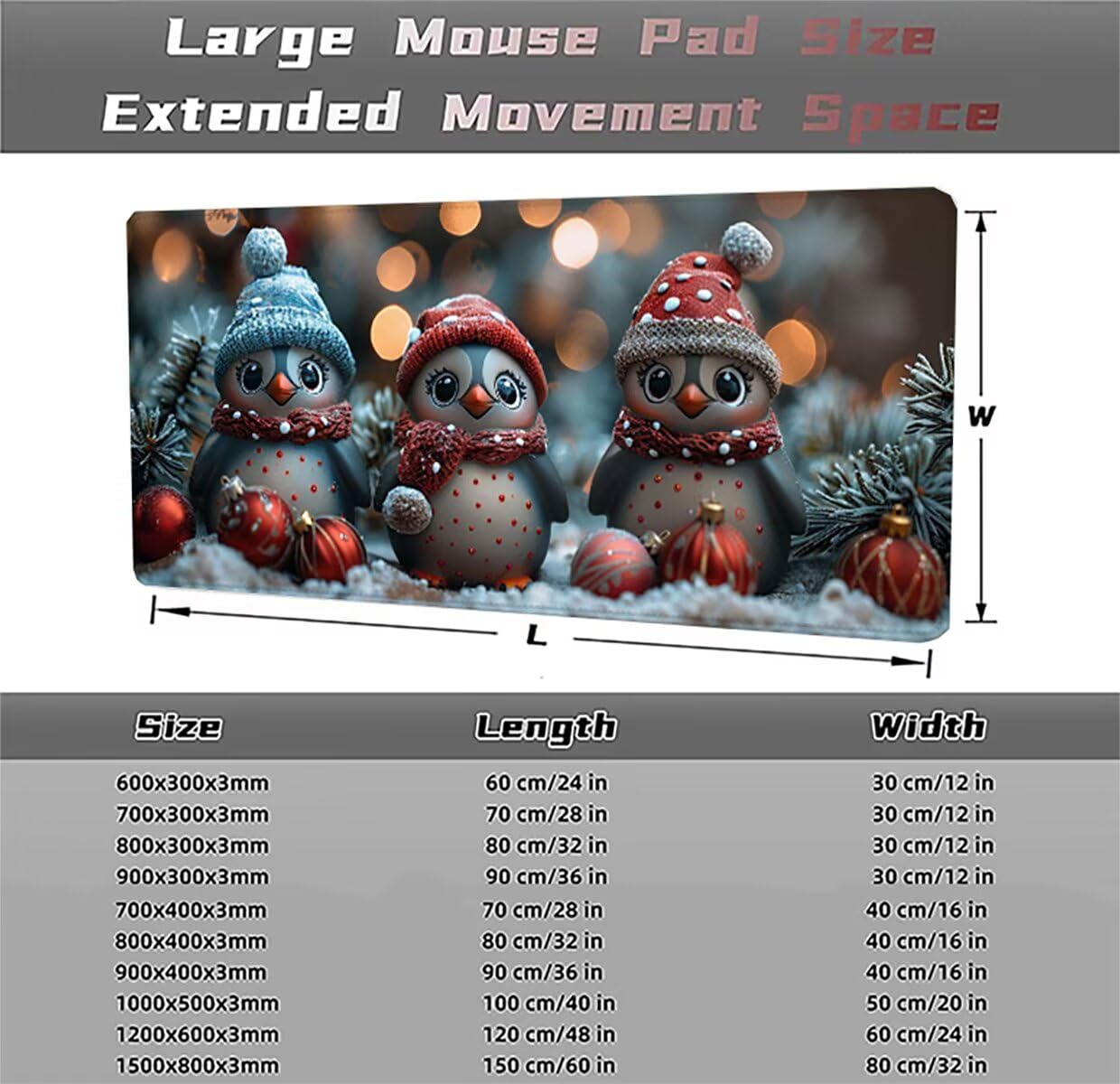 Tappetino per Mouse Gaming XXL 1200x600x3mm – Ufficio Mousepad Grande Migliora la Velocità e la Precisione Tenuta Stabile Sottomano per Ufficio e Casa Accessori Scrivania Animale Pinguino LMDT15210