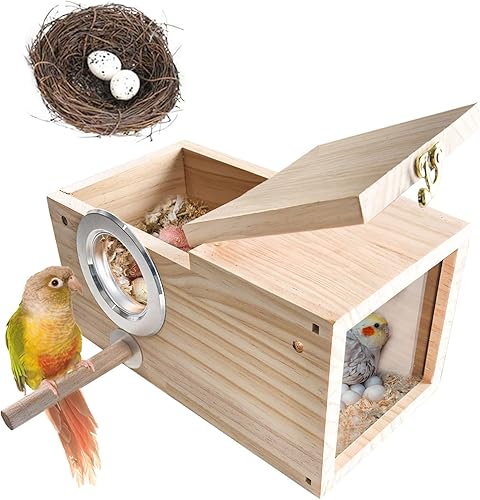 ALI2 Caja anidable de pájaros, periquitos, cría de aves, cajas nido de madera acrílica transparente para pájaros con nido pequeño para loros