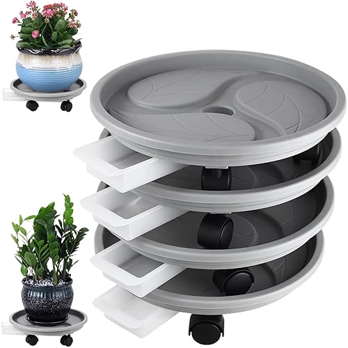 4-pack 13" Plant Caddy with Wheels, Drainage Tray & Heavy-duty