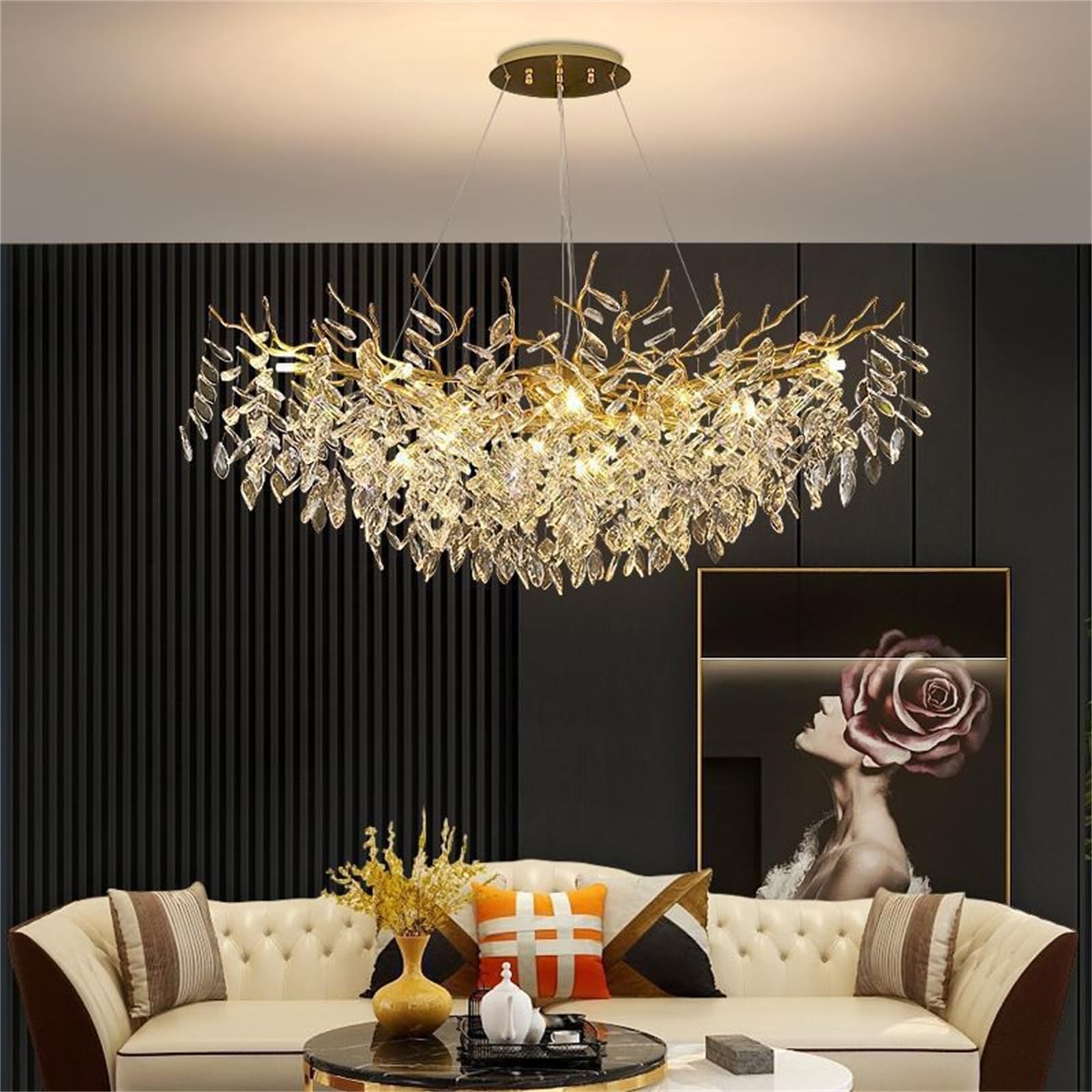 SXECAEPS Modern creative chandelier Modern Crystal, D80cm Round for Dining Room,Gold Tree Branches Lighting, Room Over Table,Branches And Crystals Ceiling Light Fixtures