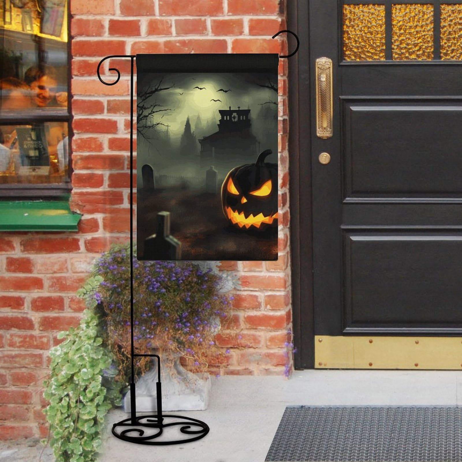 Drapeau Halloween 30x45cm - Tête De Mort & Toile D'araignée - Double Face