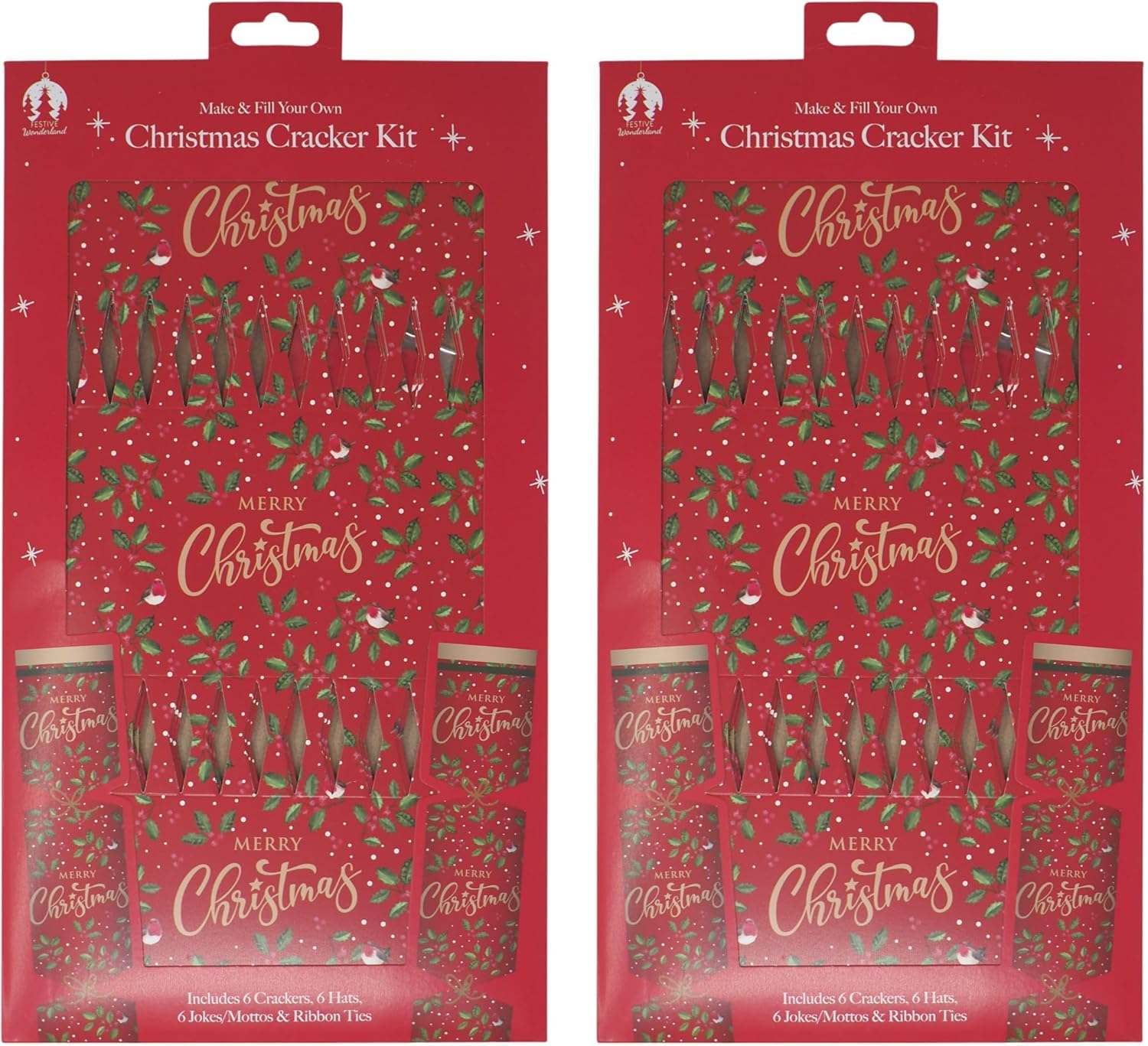 Skyte Mix Set Of 6 Make Your Own Christmas Crackers Kit Make & Fill Snap Hat Motto Red Snowflake,Plain Kraft Brown Design - Christmas Dinner Party.festive Seasonal (Robin)