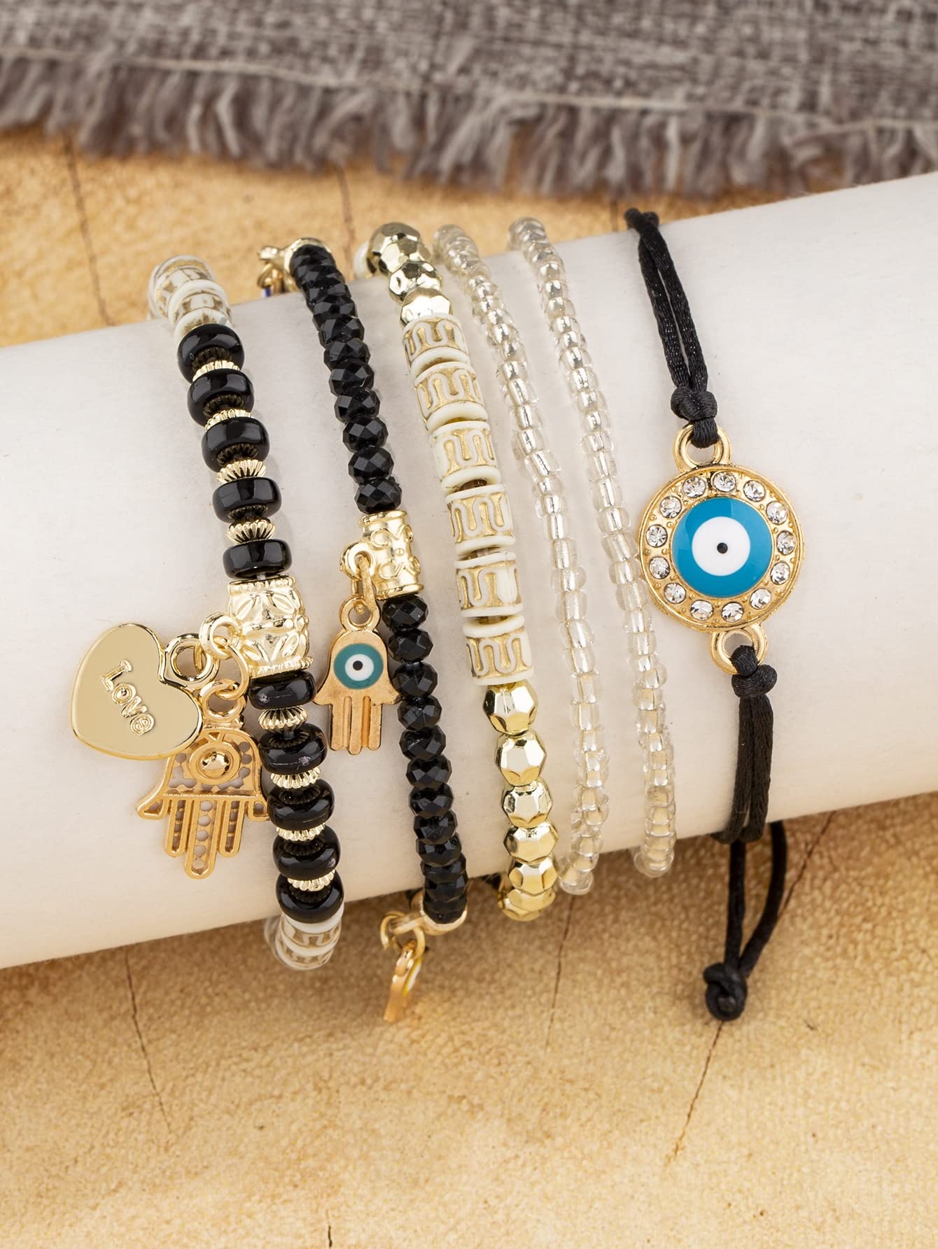 Stylish Evil Eye Multilayer Bangle Bracelet Black