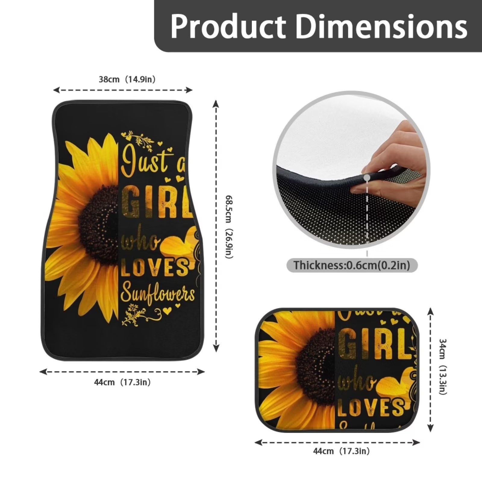 Love Sunflower Girl - Tappetini in gomma per auto, anteriori e posteriori, con retro in gomma antiscivolo, accessori interni auto
